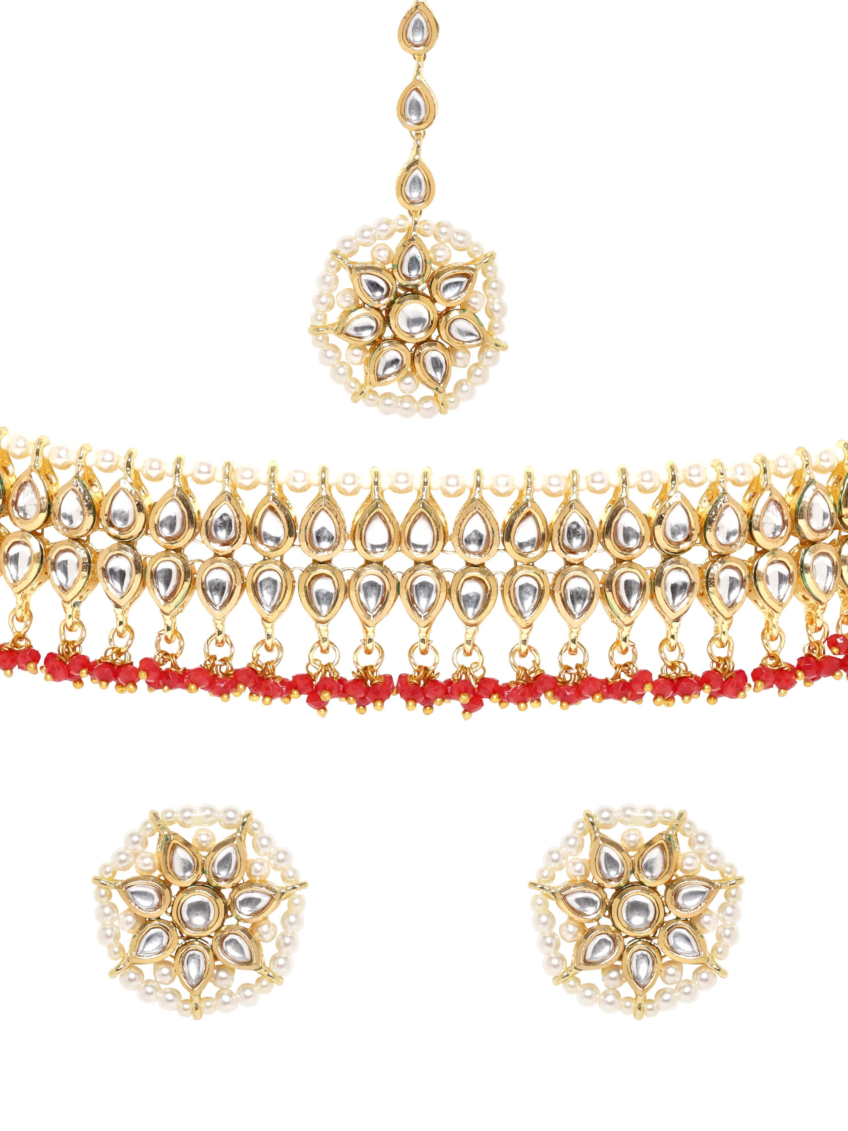 Dazzling Red Drops Kundan Choker Set