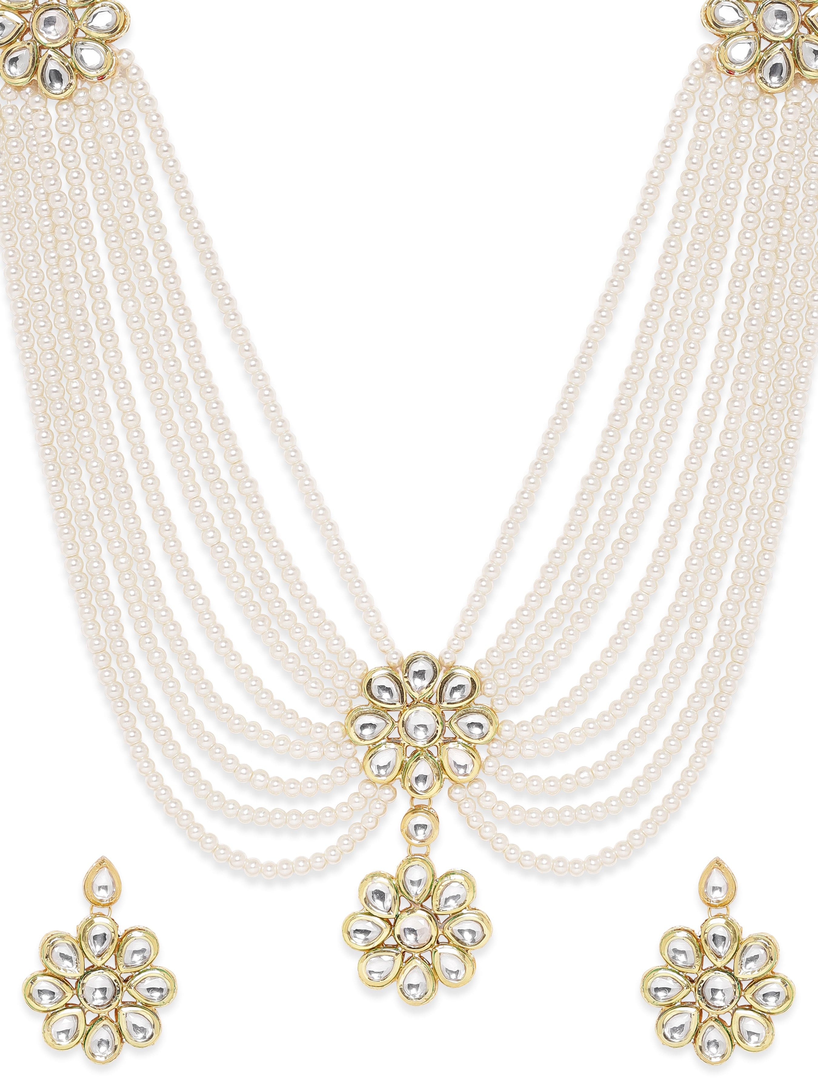 Queen's Reflection Pearl Kundan Necklace Set