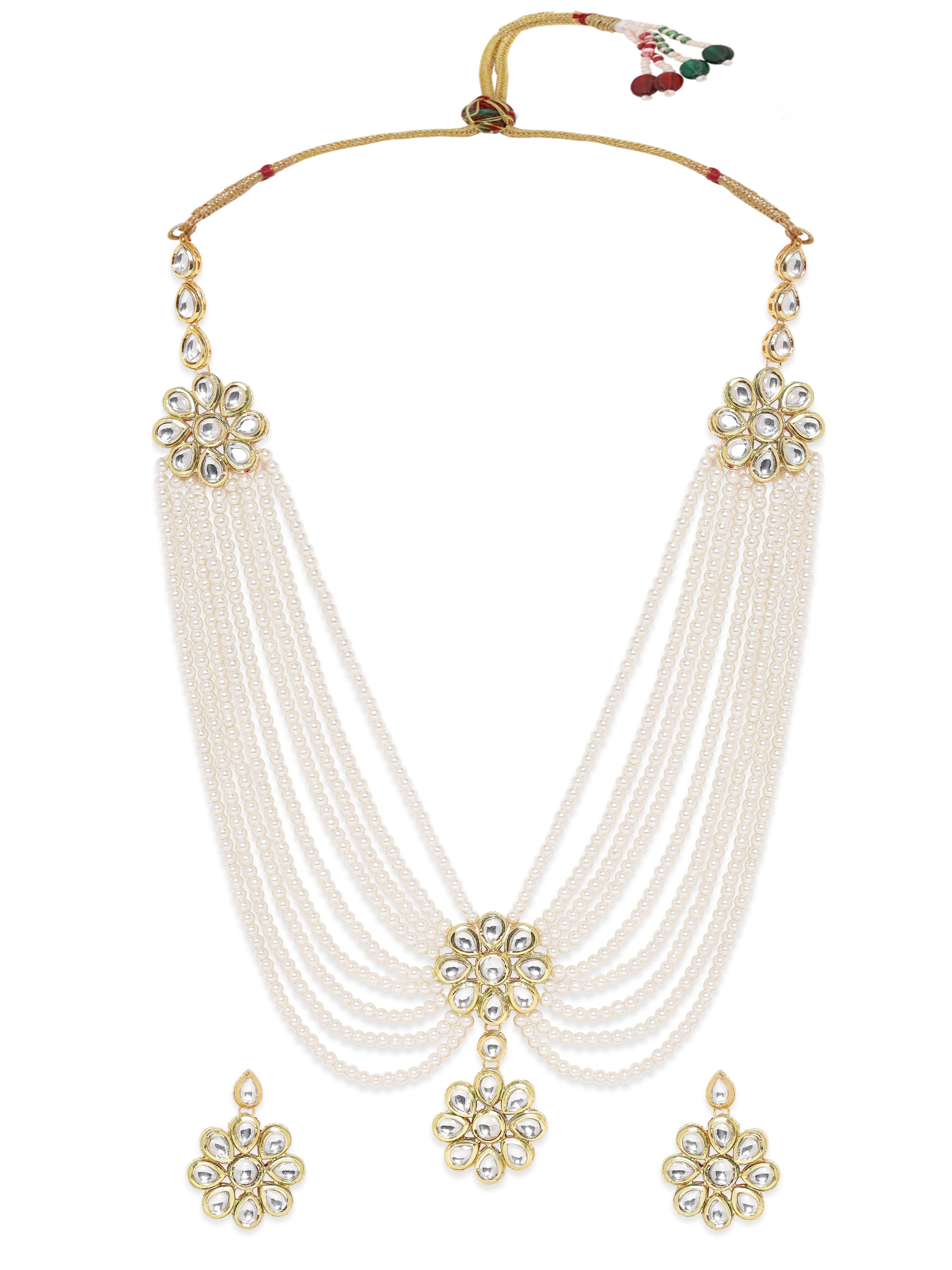 Queen's Reflection Pearl Kundan Necklace Set