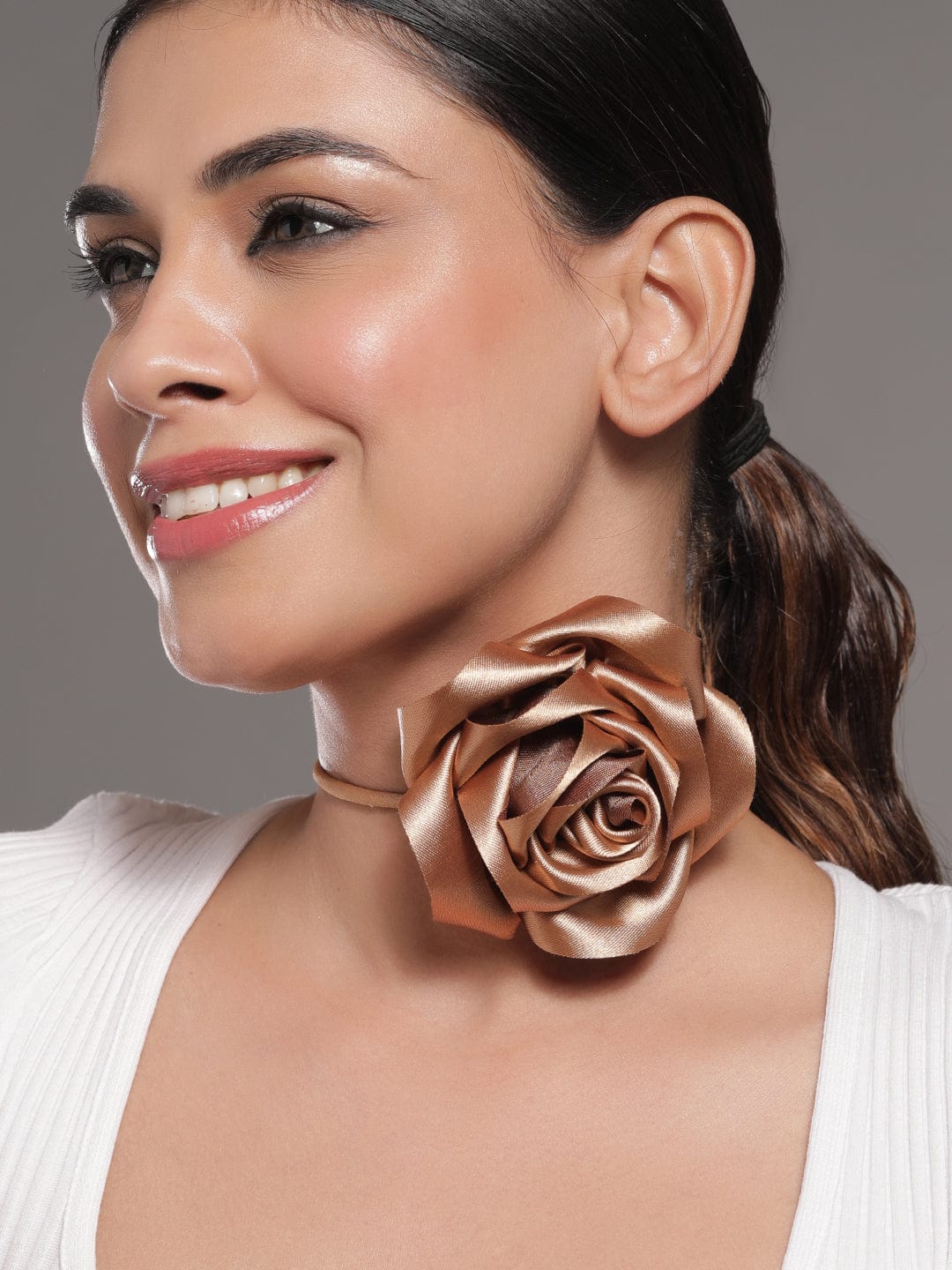 Flower Accent Gold Cord Choker Set