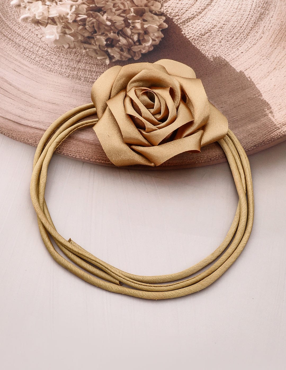 Flower Accent Gold Cord Choker Set