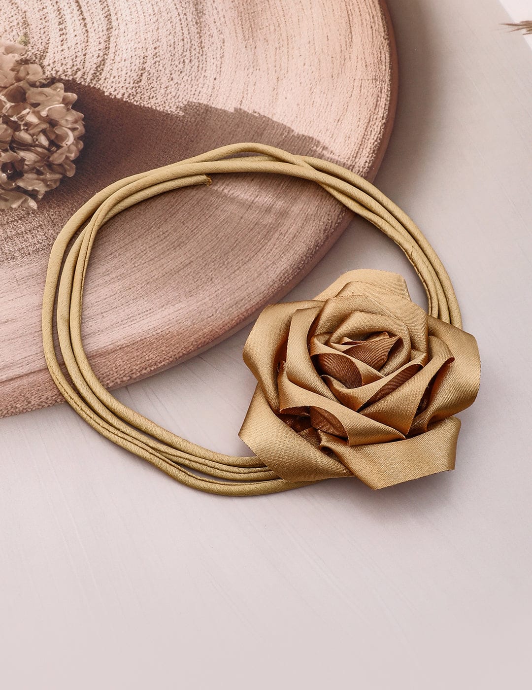 Flower Accent Gold Cord Choker Set