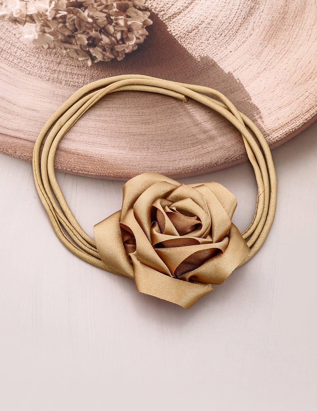 Flower Accent Gold Cord Choker Set