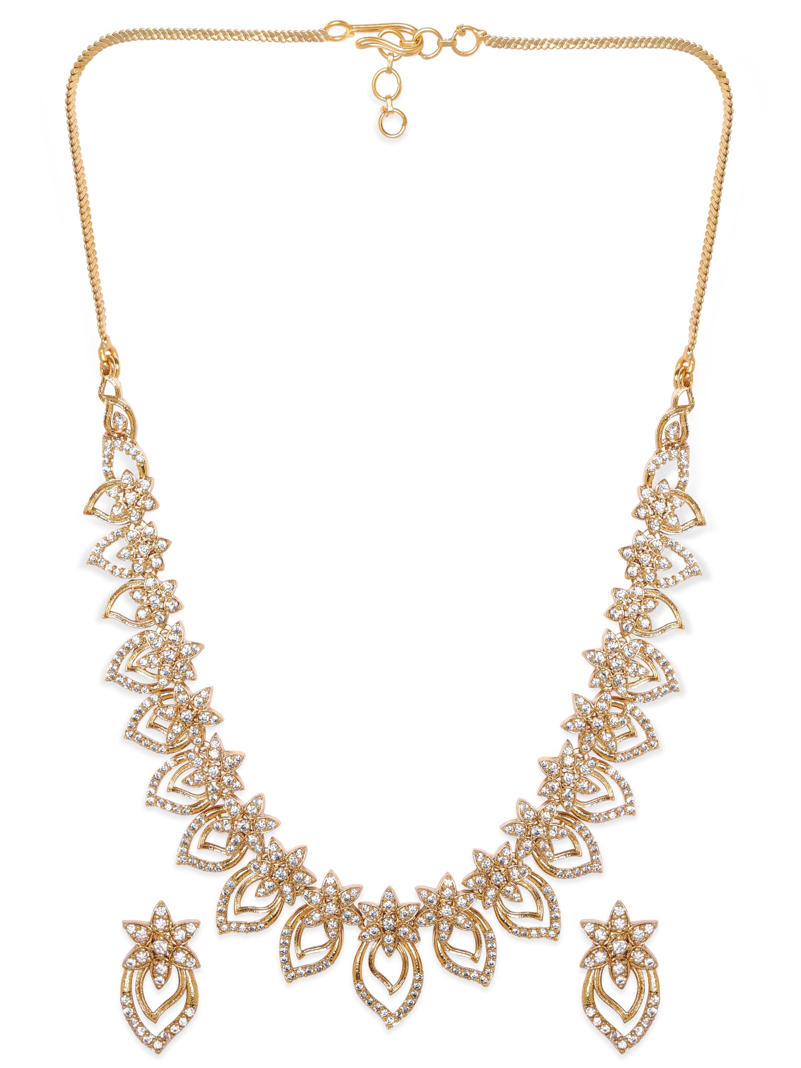 Floral American Diamond Zirconia Gold Necklace Set