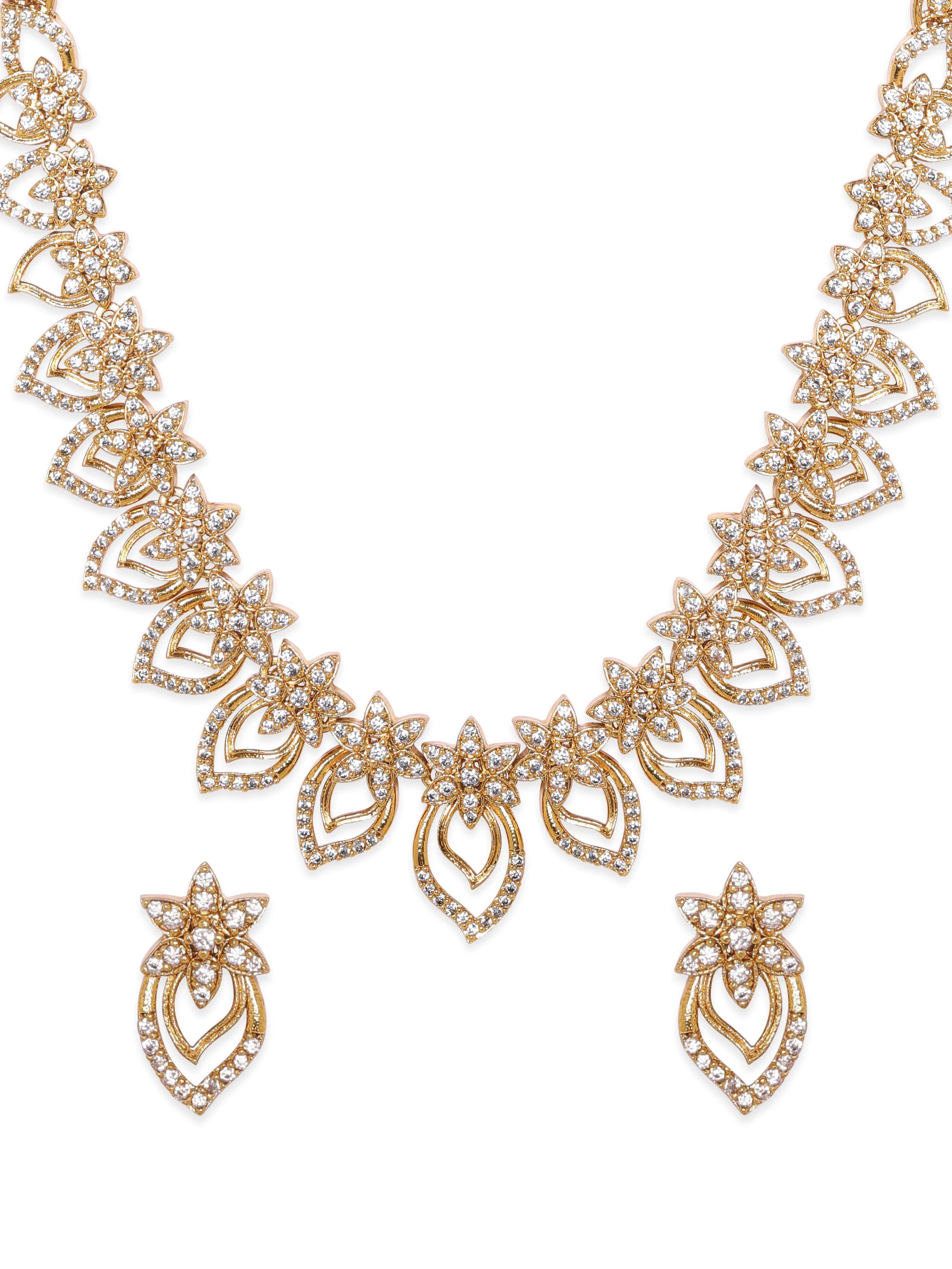 Floral American Diamond Zirconia Gold Necklace Set