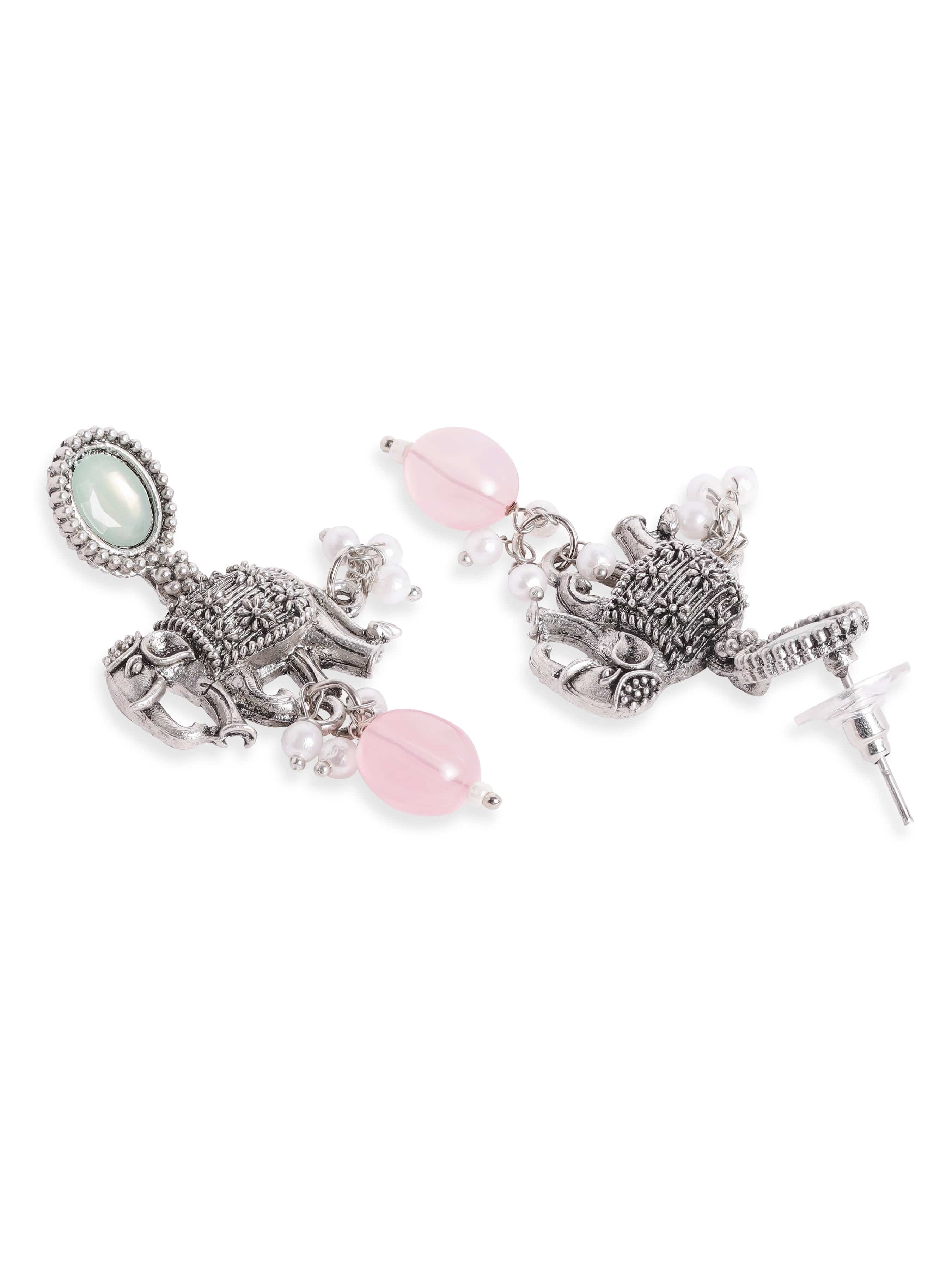 Elephant Motif Pink & Green Necklace Set