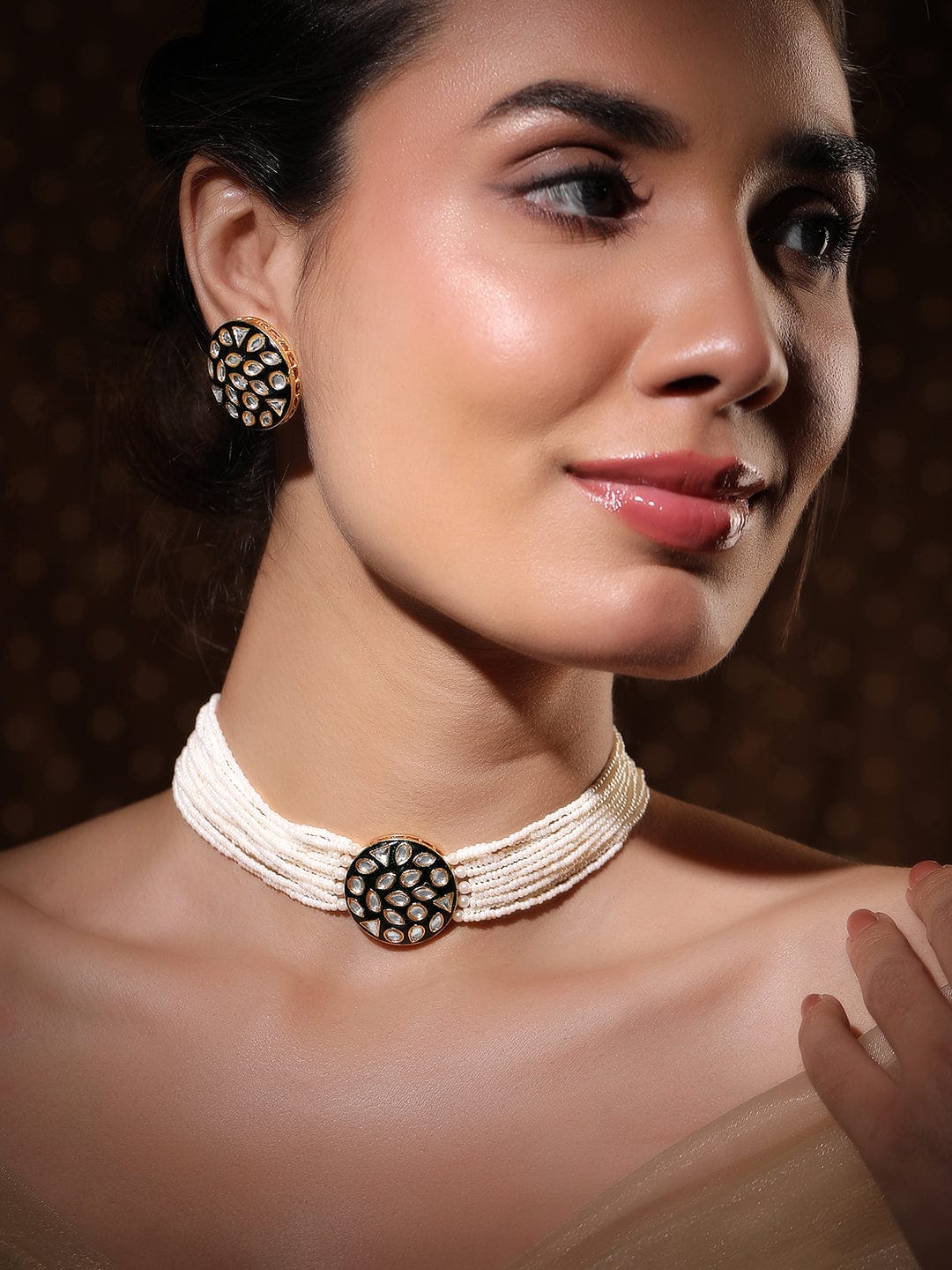 Urban Glow Green Enamel Kundan Choker Set