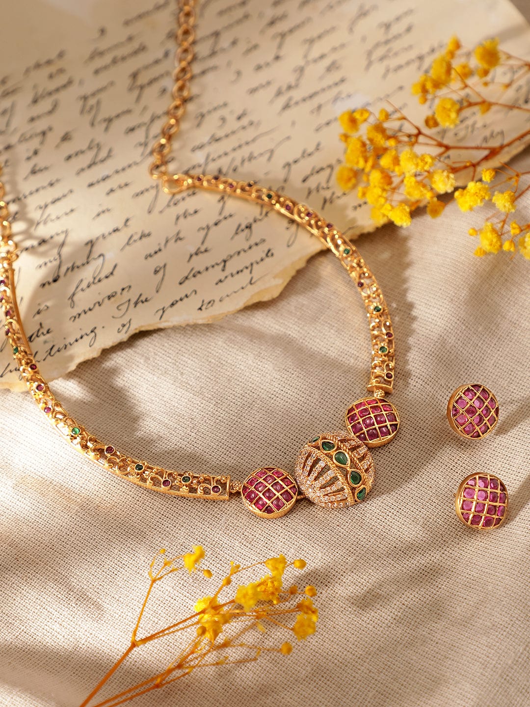 American Diamond Zirconia Multicolor Studded Necklace Set