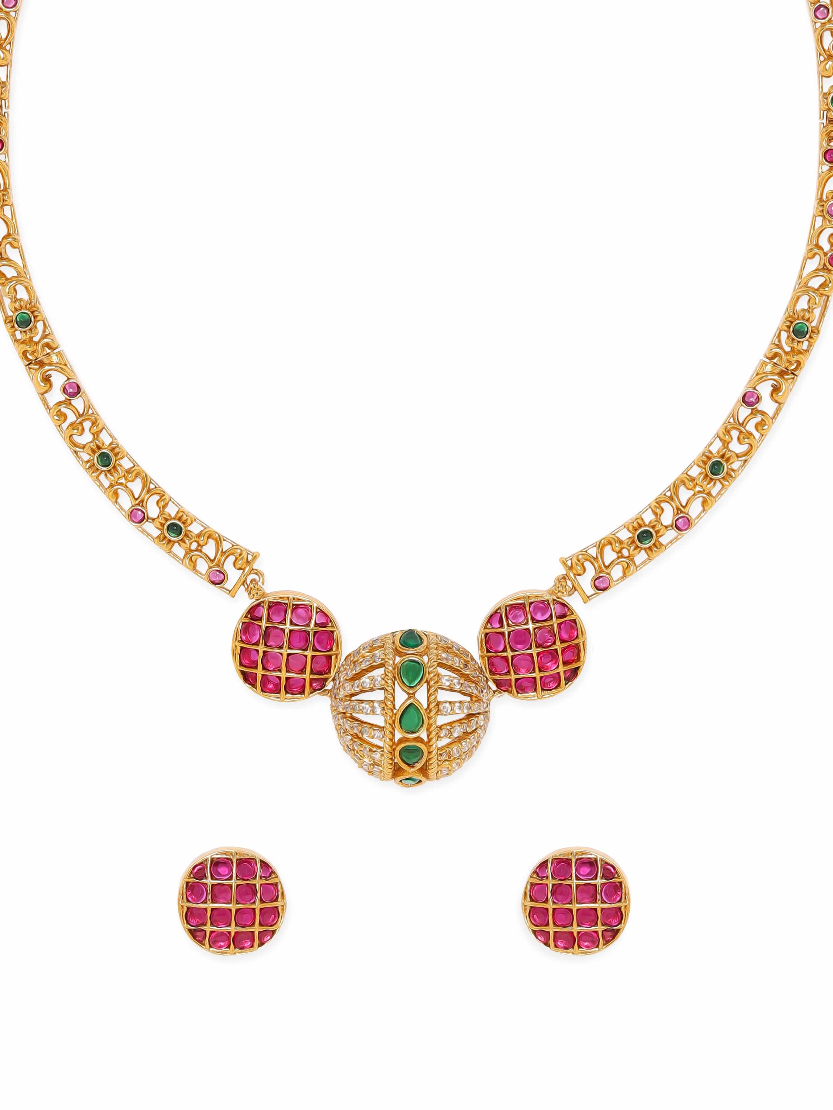 American Diamond Zirconia Multicolor Studded Necklace Set
