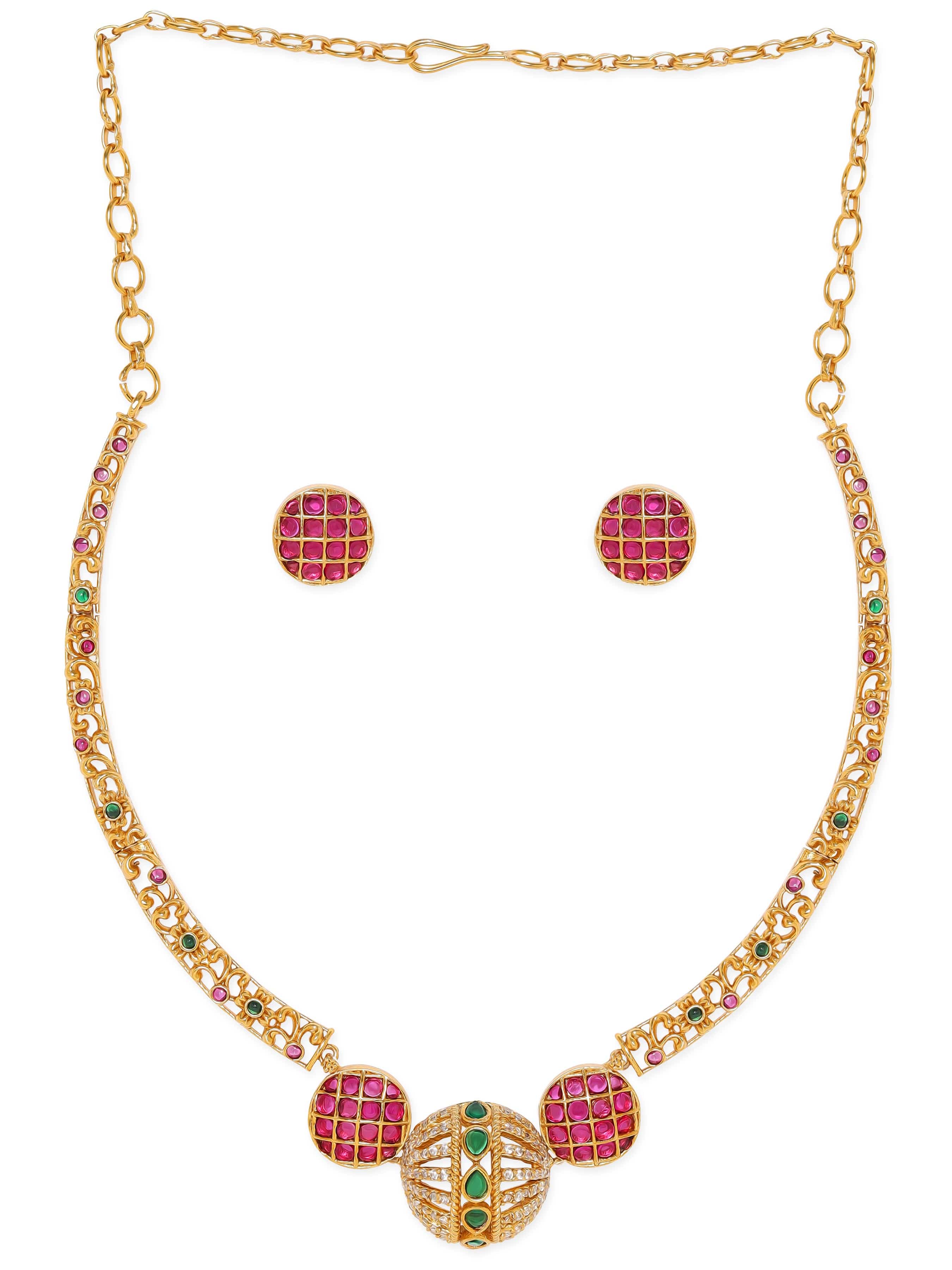 American Diamond Zirconia Multicolor Studded Necklace Set