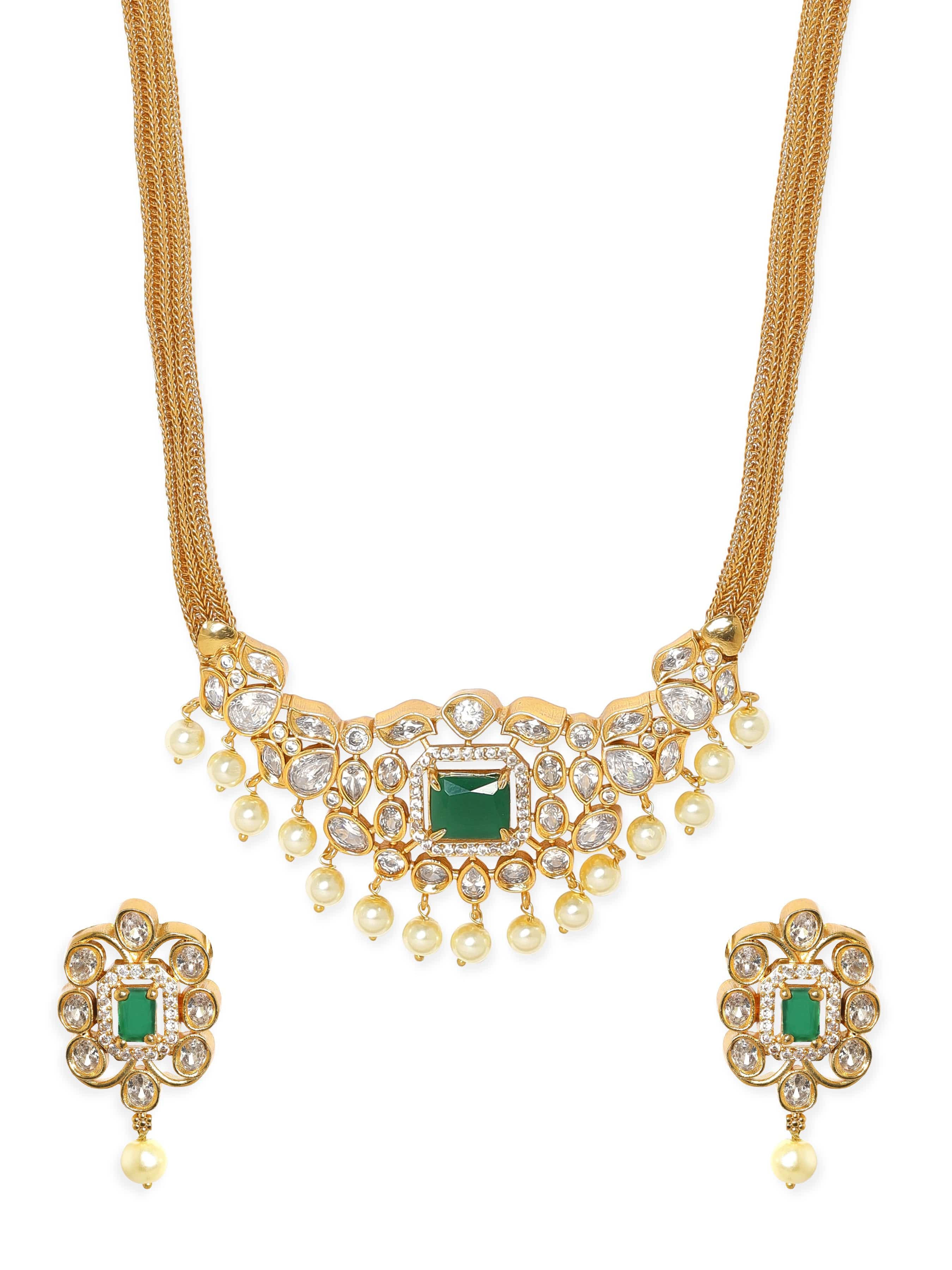 Green & White Pearl Beaded Necklace Set