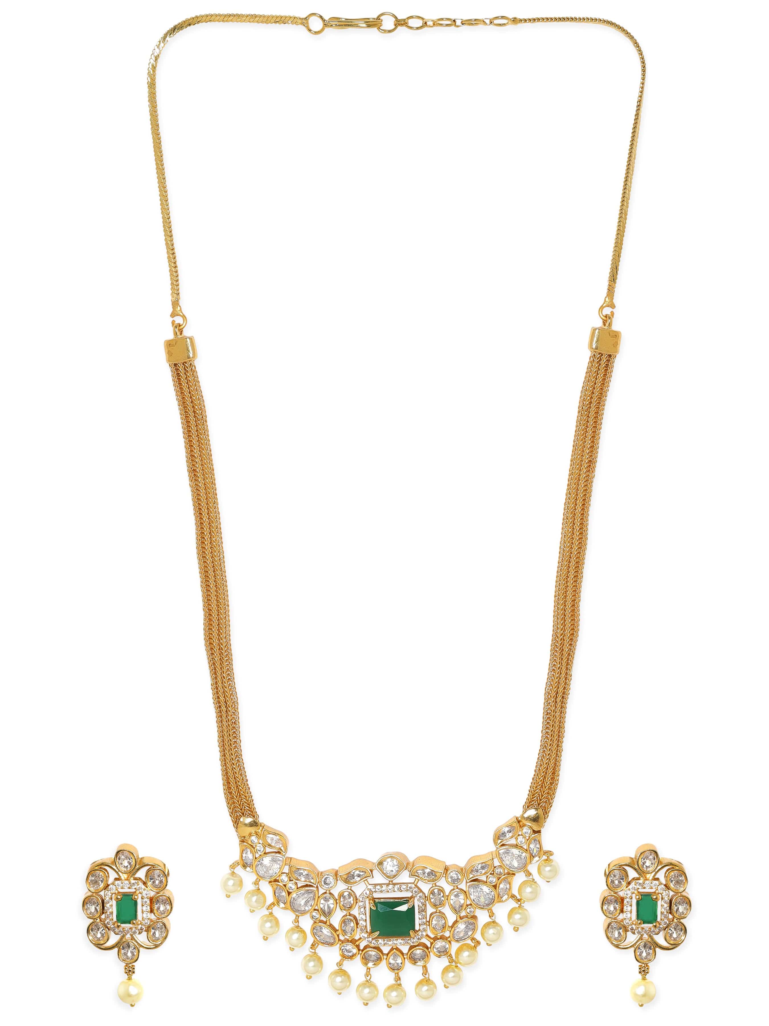 Green & White Pearl Beaded Necklace Set