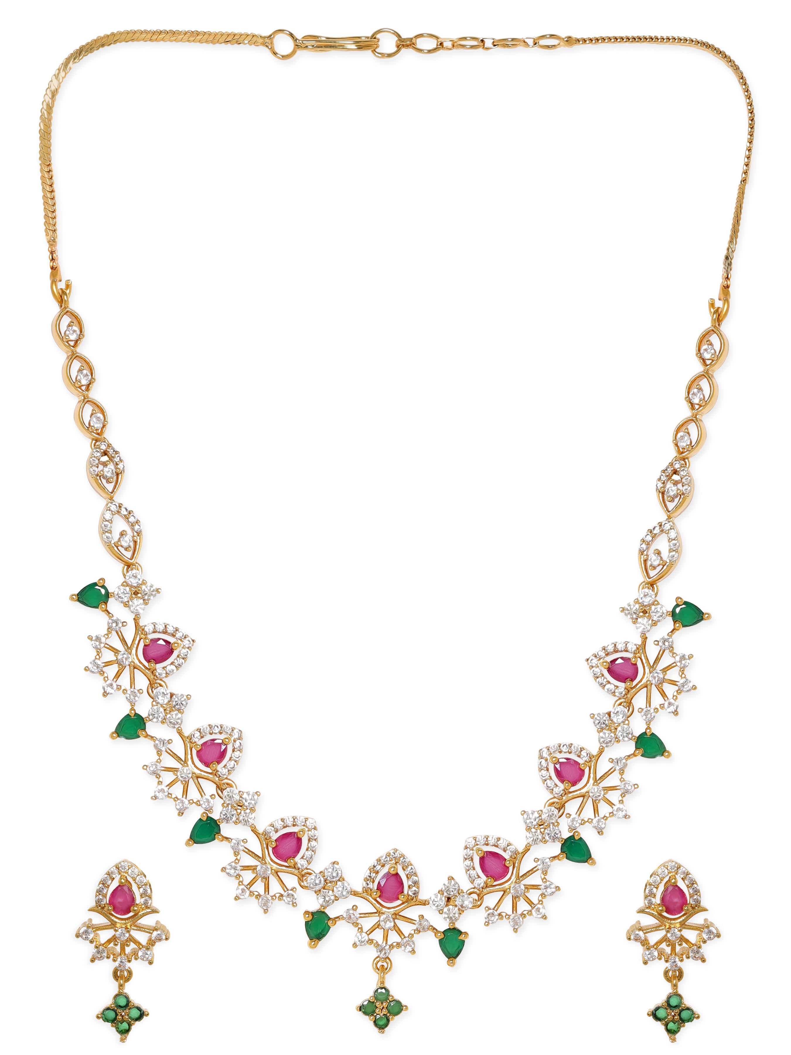 Red & Green American Diamond Zirconia Necklace Set