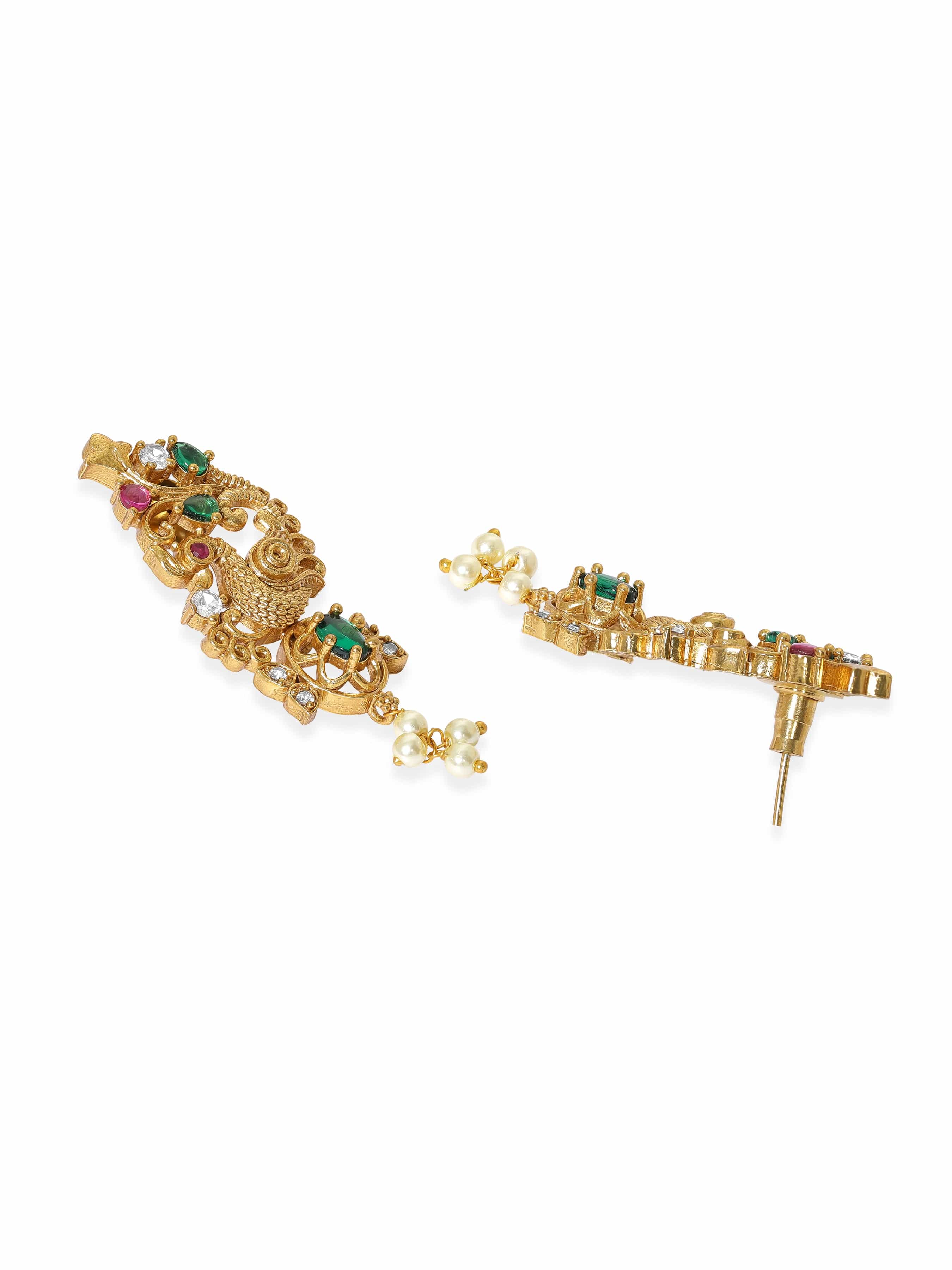 Pink & Green Studded Pearl Drop Necklace Set