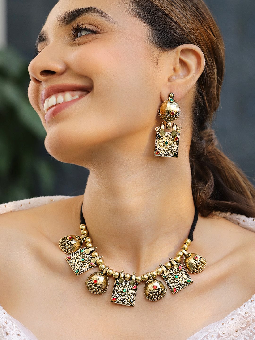 Tribal Magic Green & PInk Necklace Set
