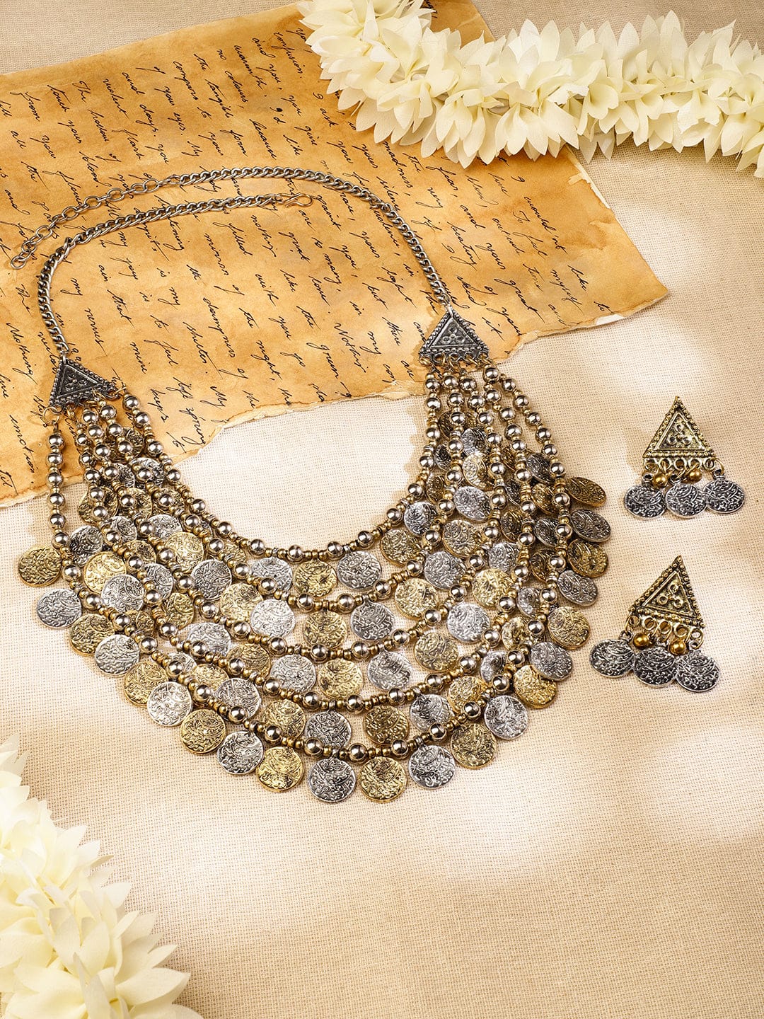 Charming Coins Oxidised Statement Set