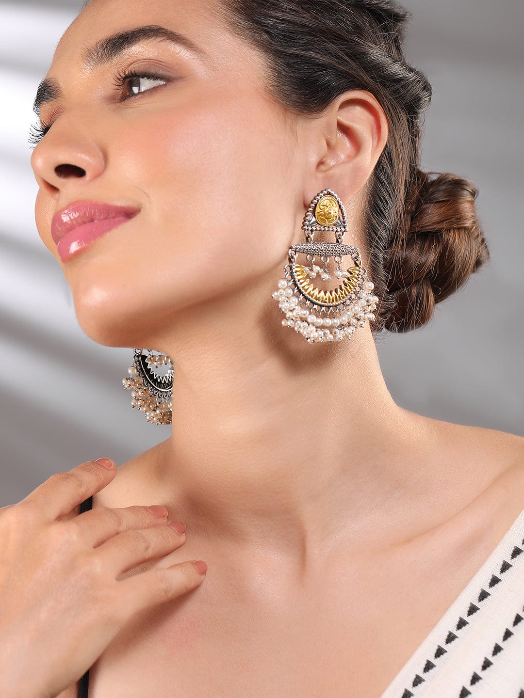 Golden Edge Pearly Dual Tone Chandbali