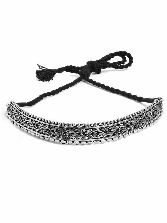 Silver Oxidised Floral Design Choker