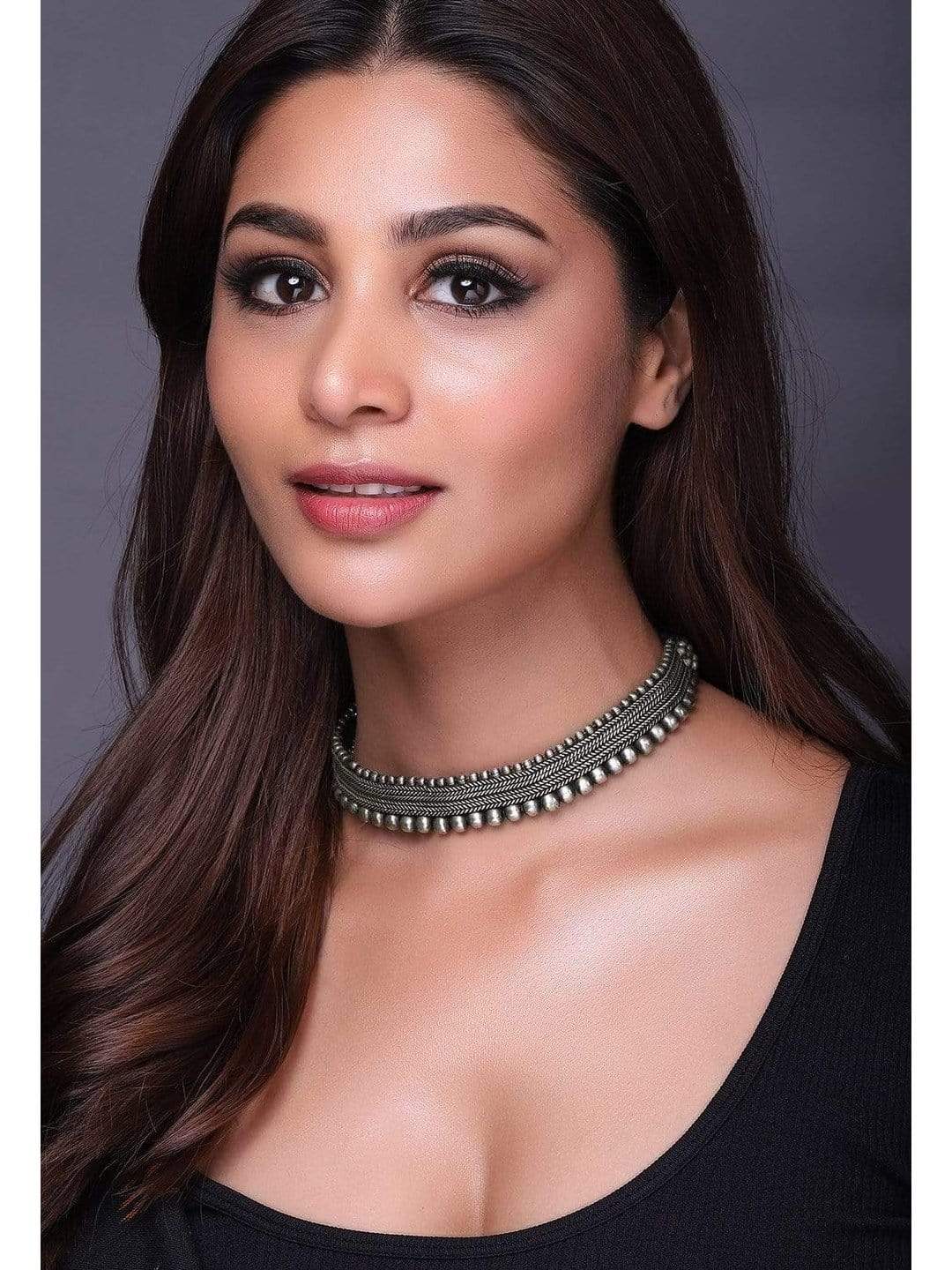 Wentra Oxidised Silver Plated  Choker