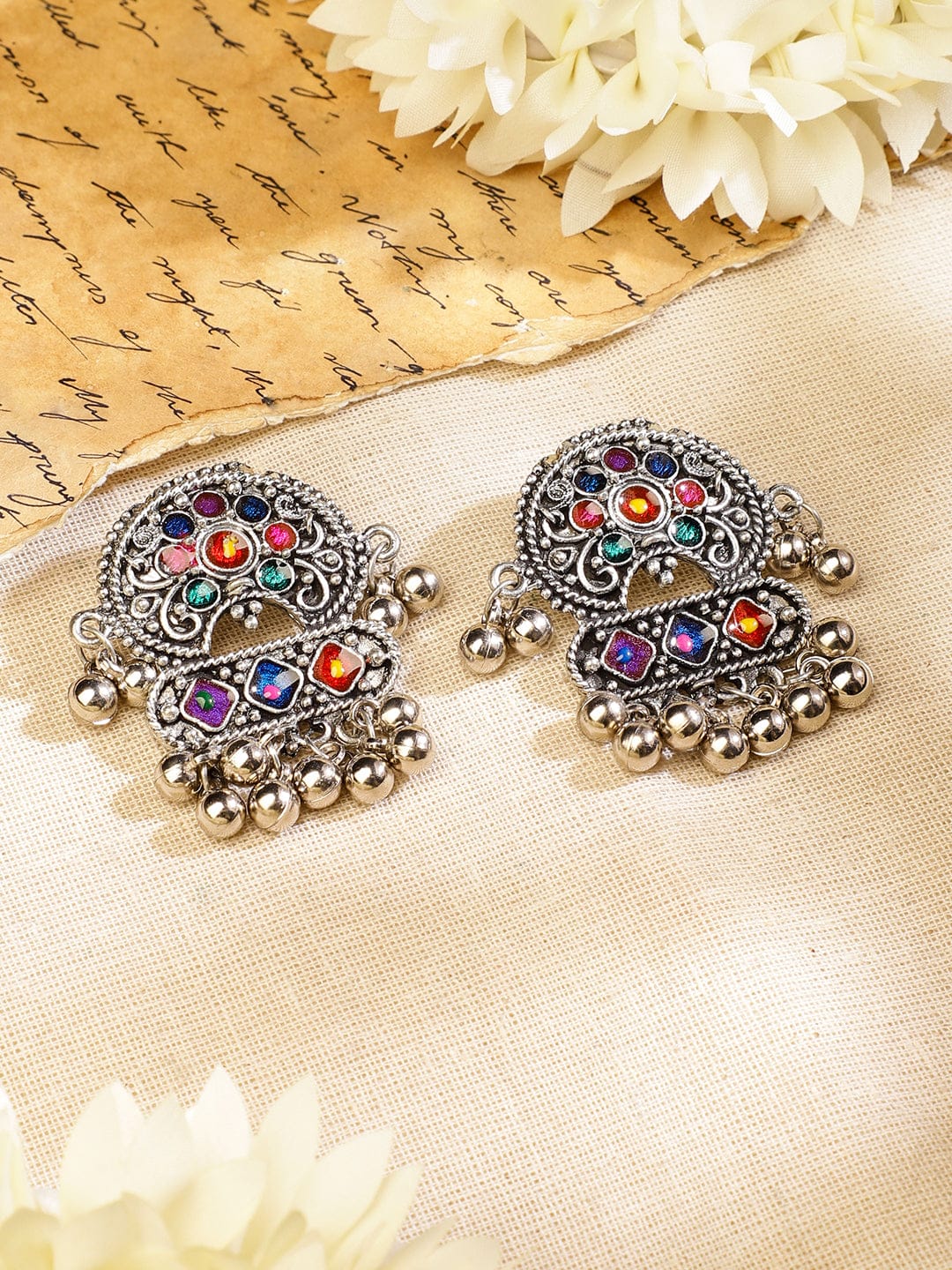 Afghani Multicolor Studded Oxidized Necklace Set