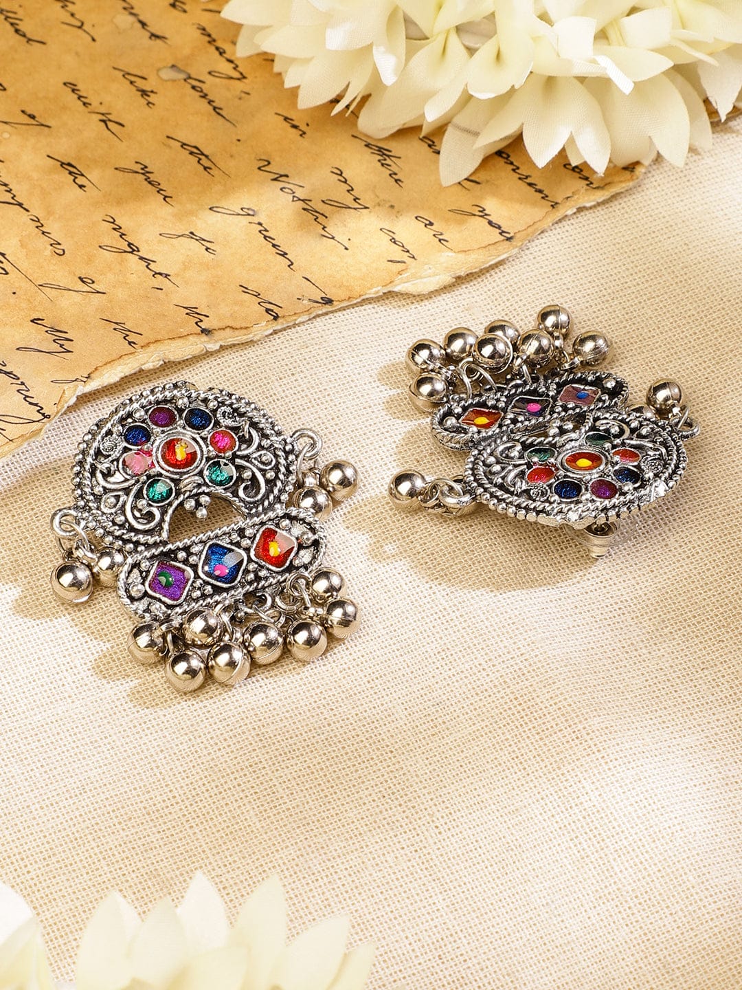 Afghani Multicolor Studded Oxidized Necklace Set
