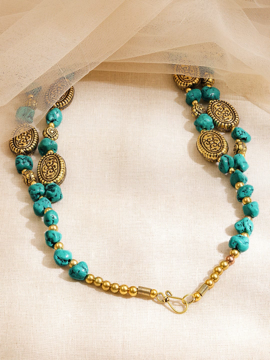 Gold Toned Multi Layered Beaded Necklace