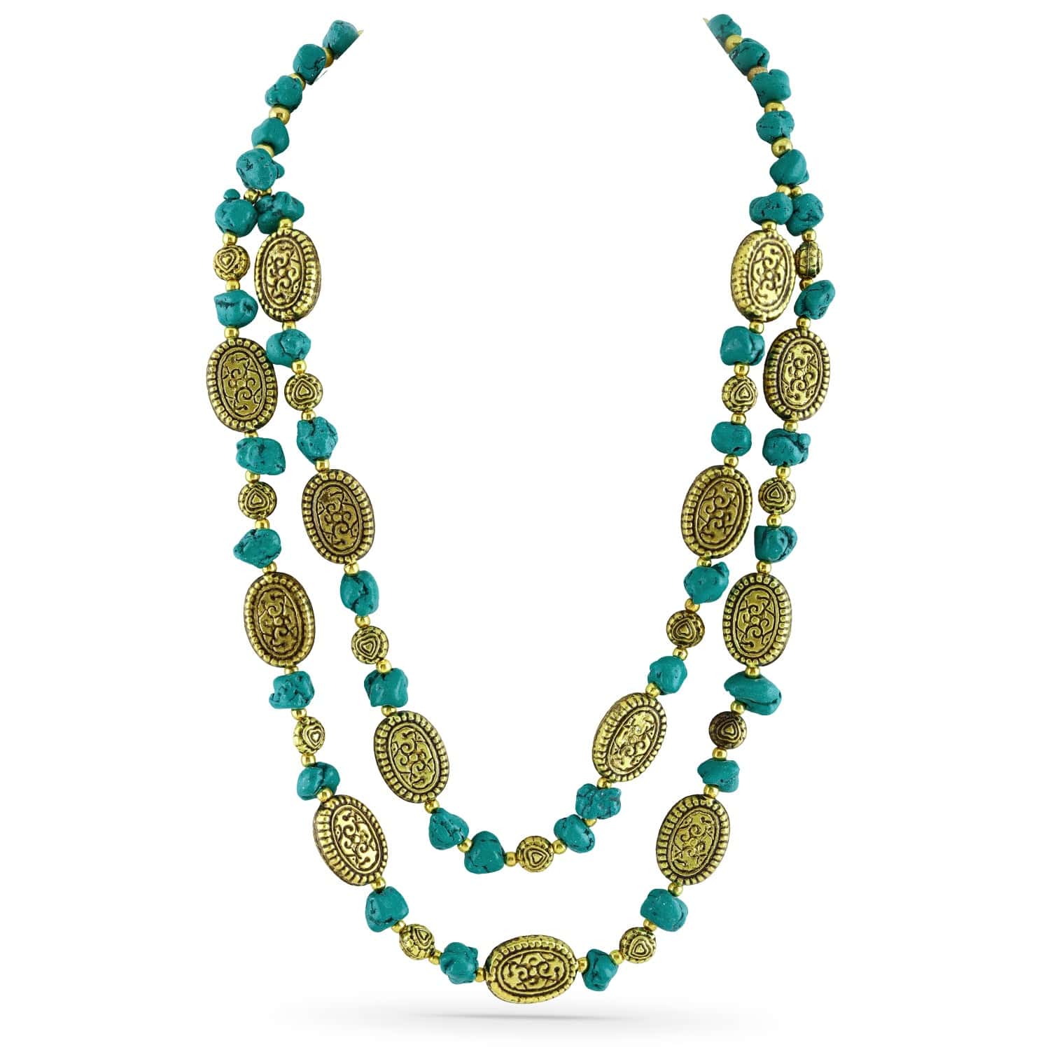 Gold Toned Multi Layered Beaded Necklace