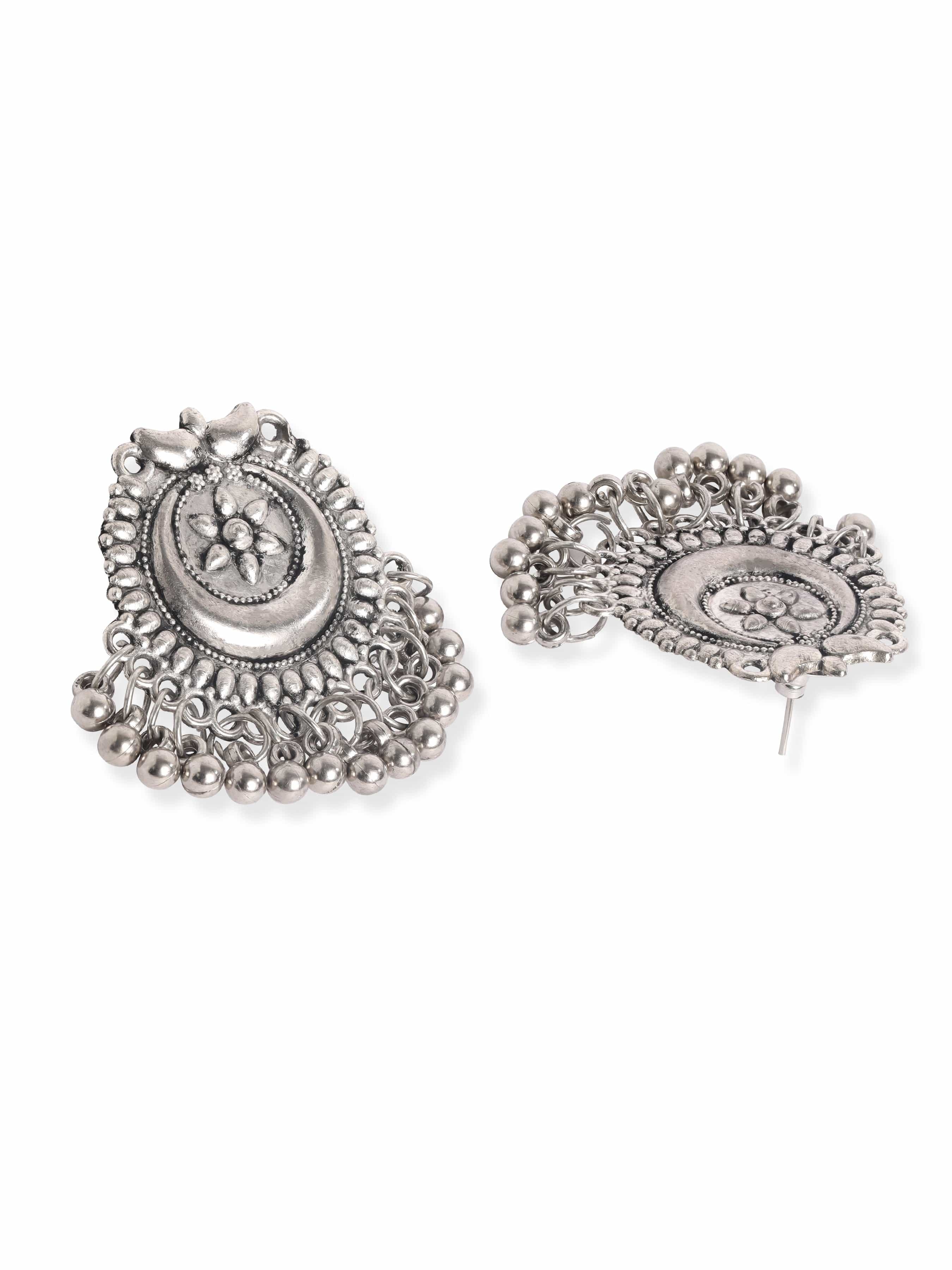 Oxidized Half Moon Floral Necklace Set