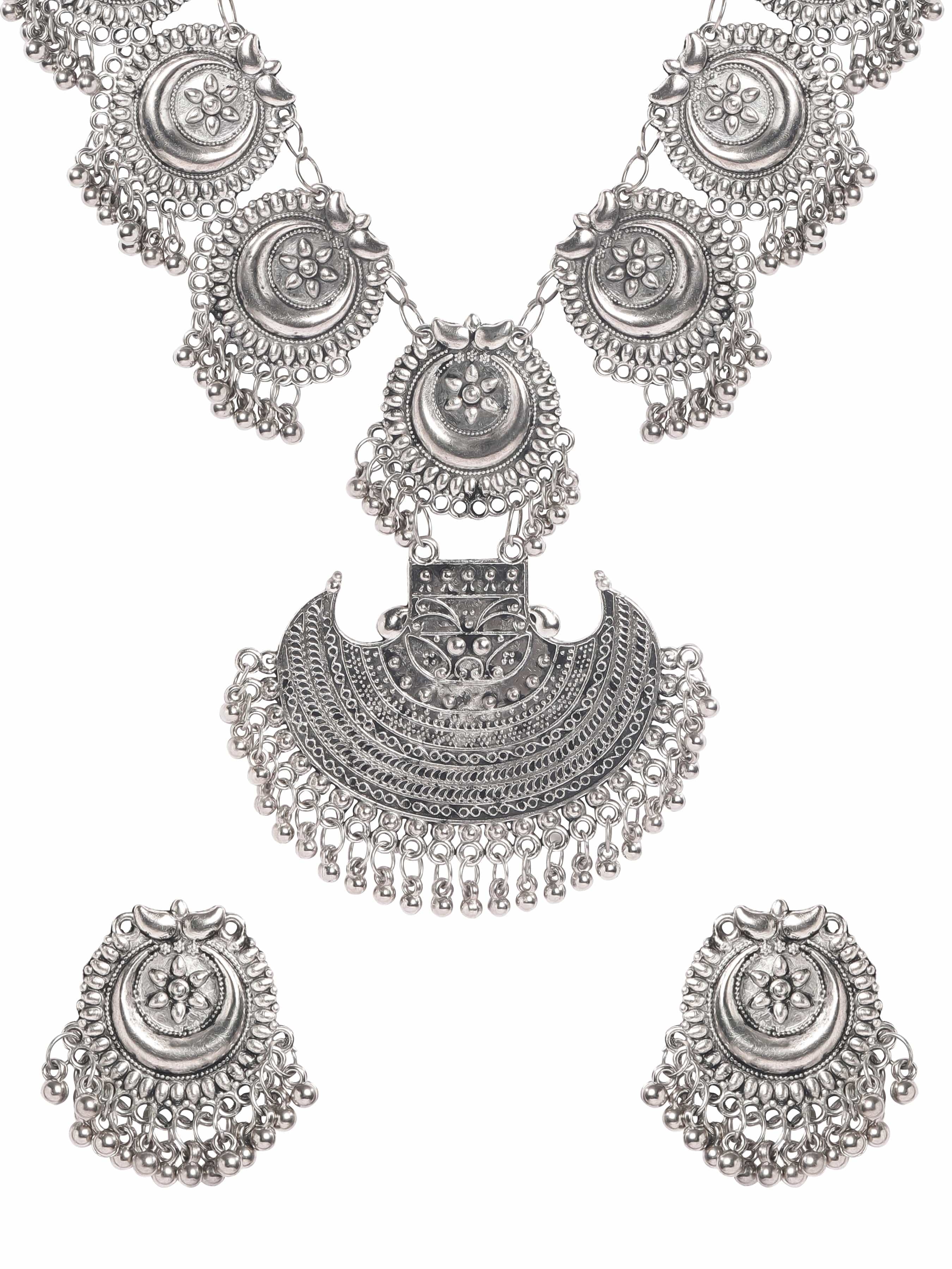 Oxidized Half Moon Floral Necklace Set