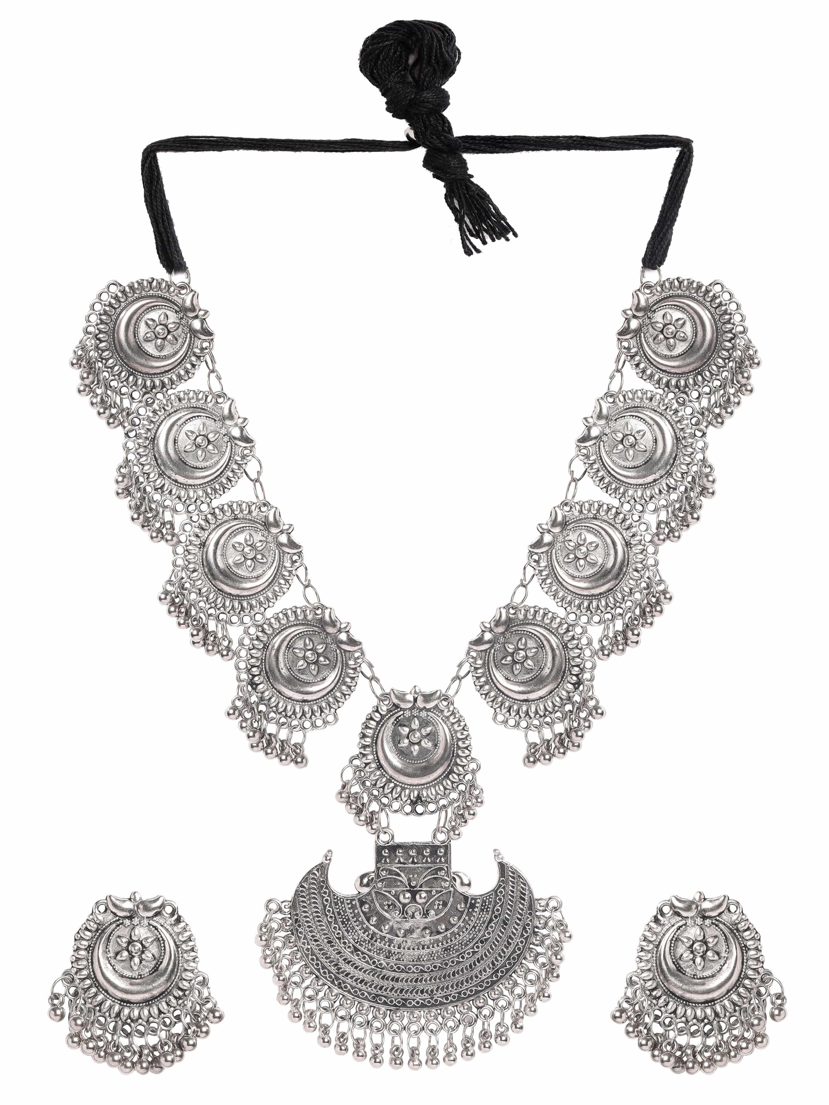 Oxidized Half Moon Floral Necklace Set