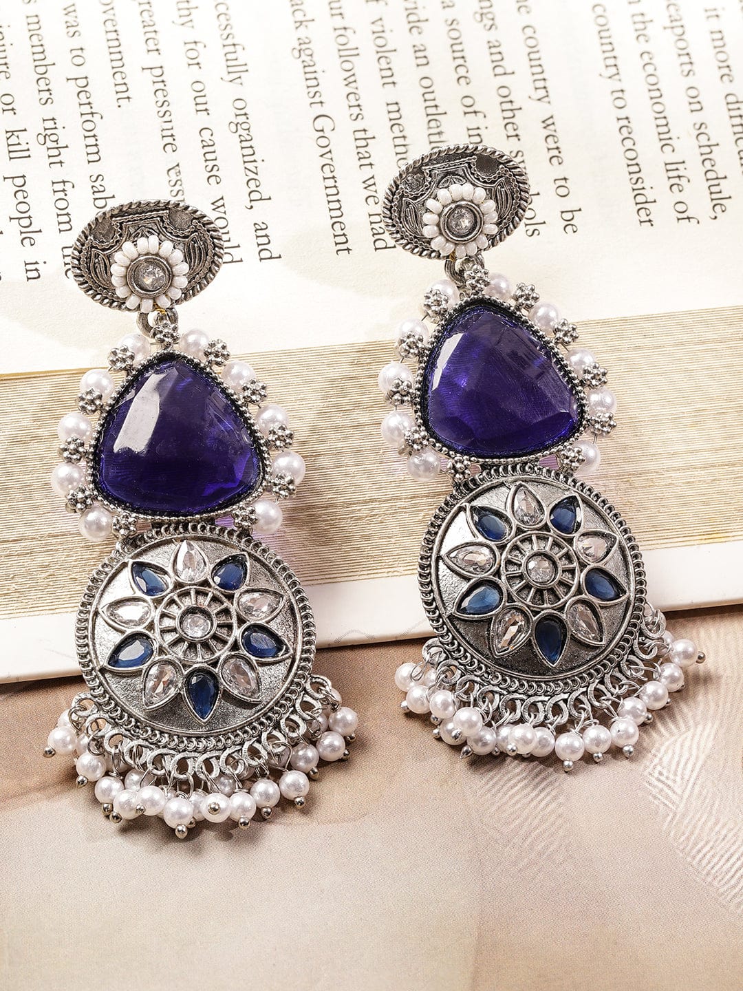 Blue Harmony Oxidised Statement Earrings