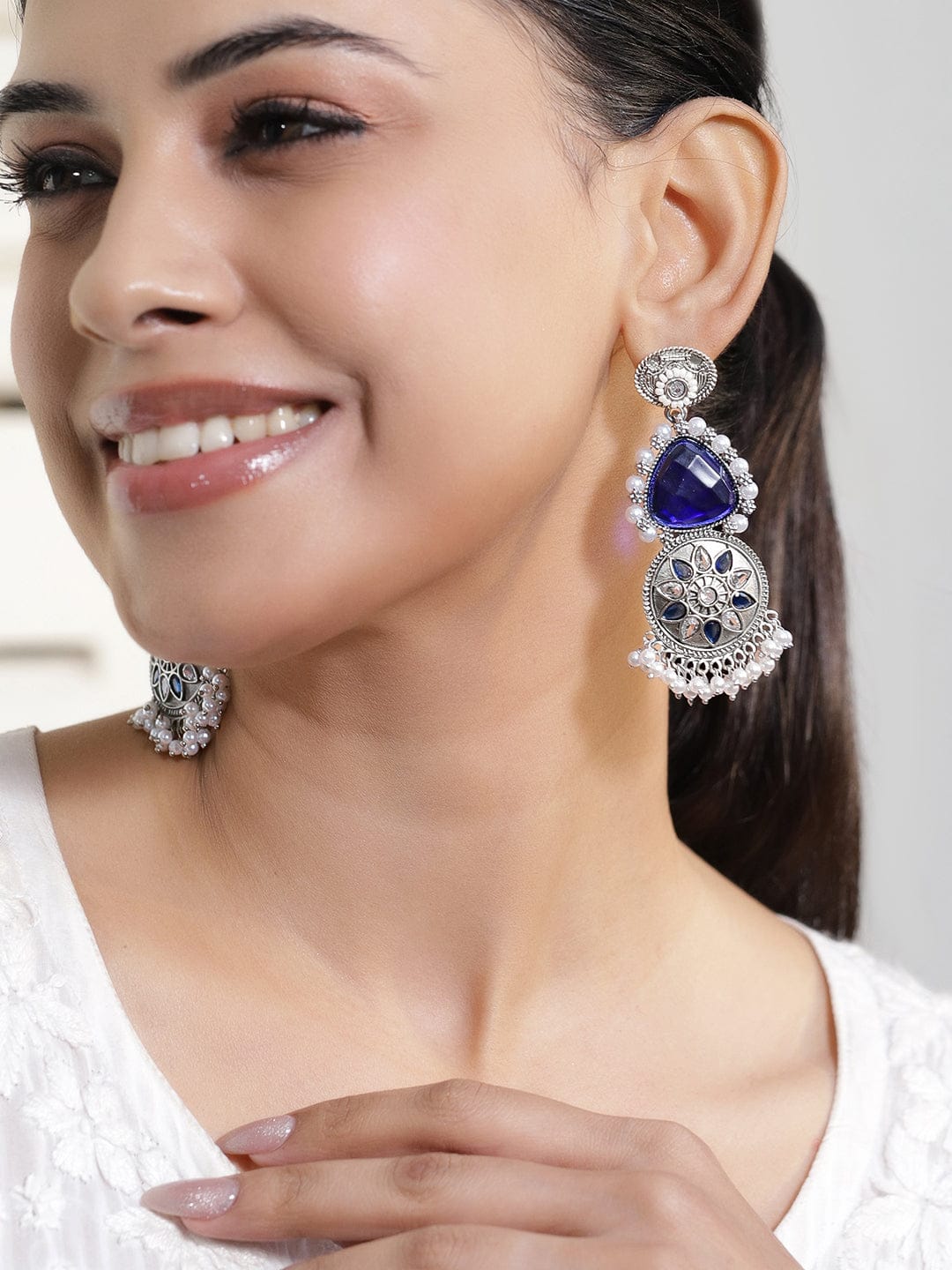 Blue Harmony Oxidised Statement Earrings