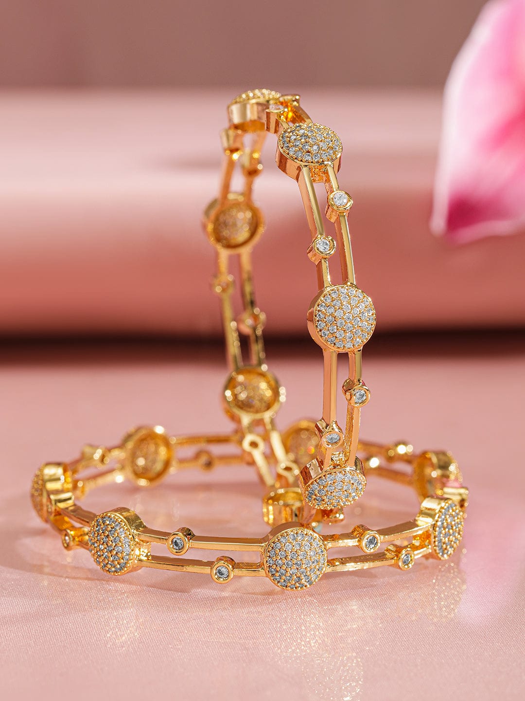 Wentra Pack Of 2 22K Gold-Plated CZ Studded Contemporary Bangle