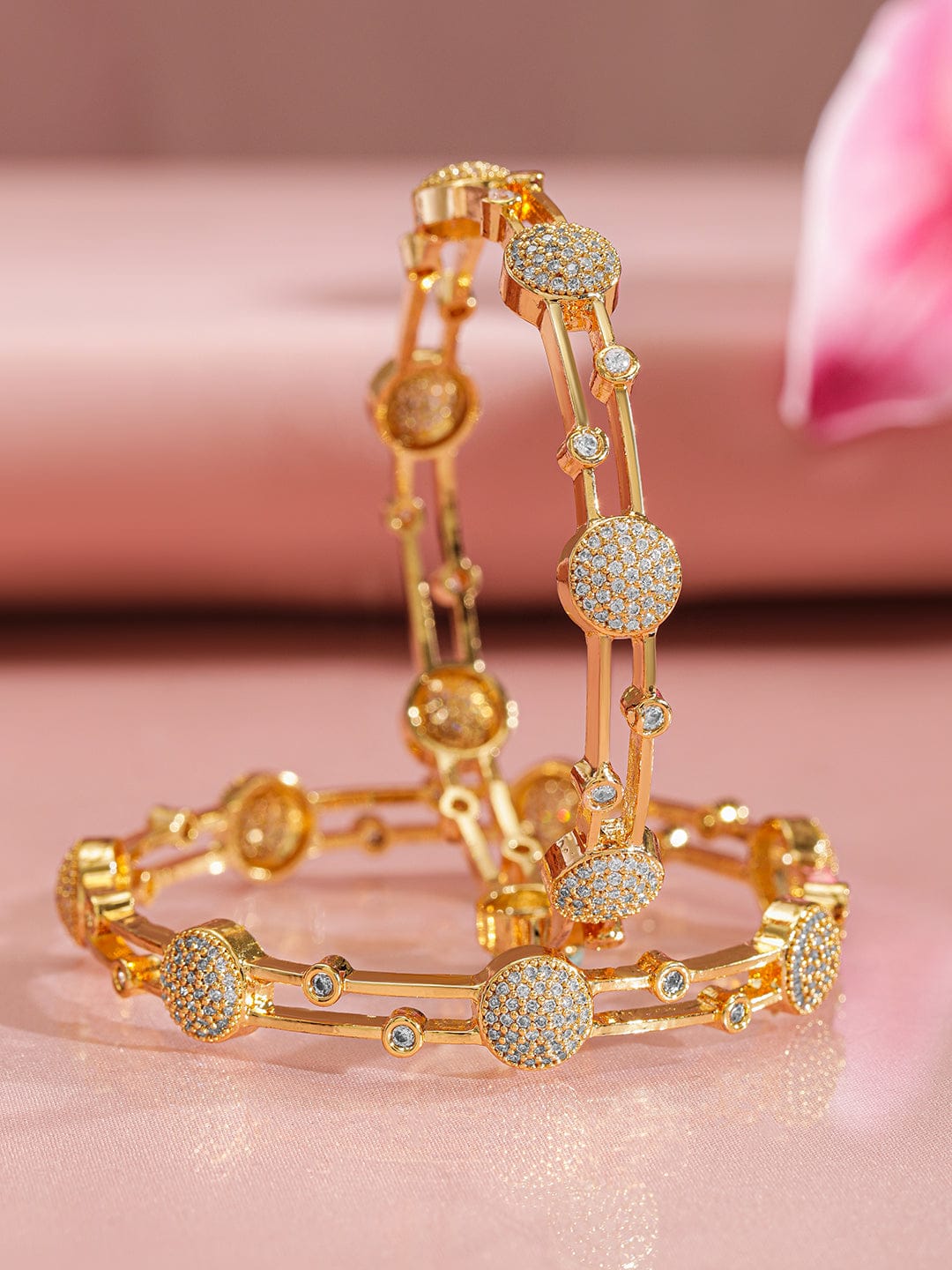 Wentra Pack Of 2 22K Gold-Plated CZ Studded Contemporary Bangle