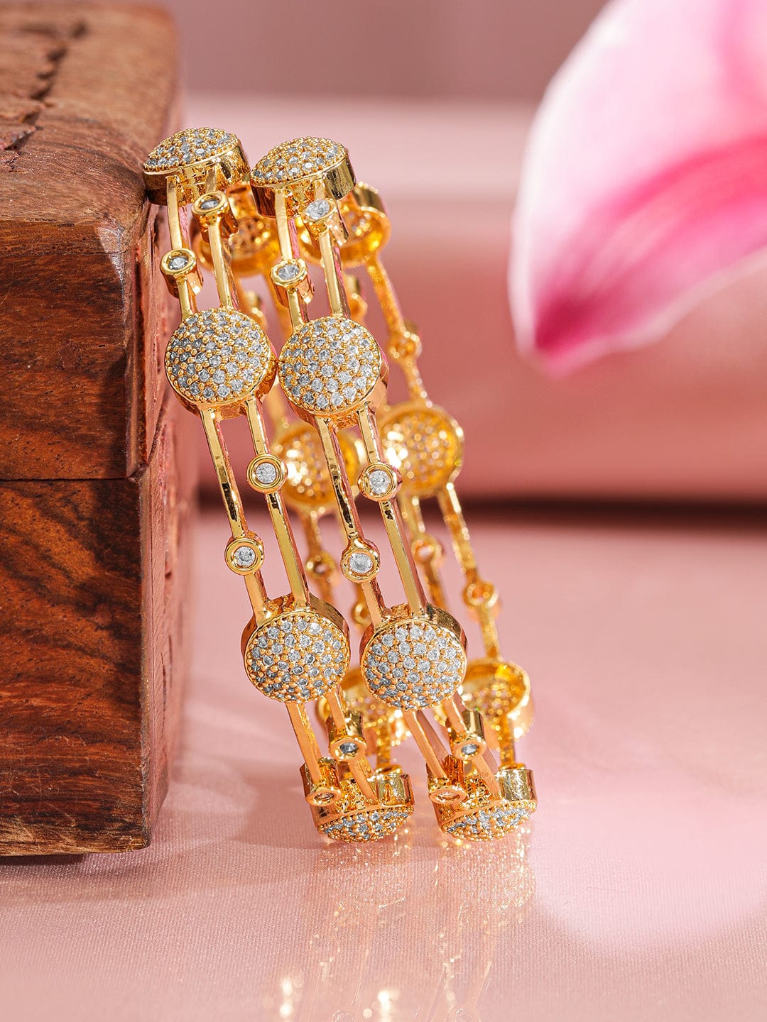Wentra Pack Of 2 22K Gold-Plated CZ Studded Contemporary Bangle