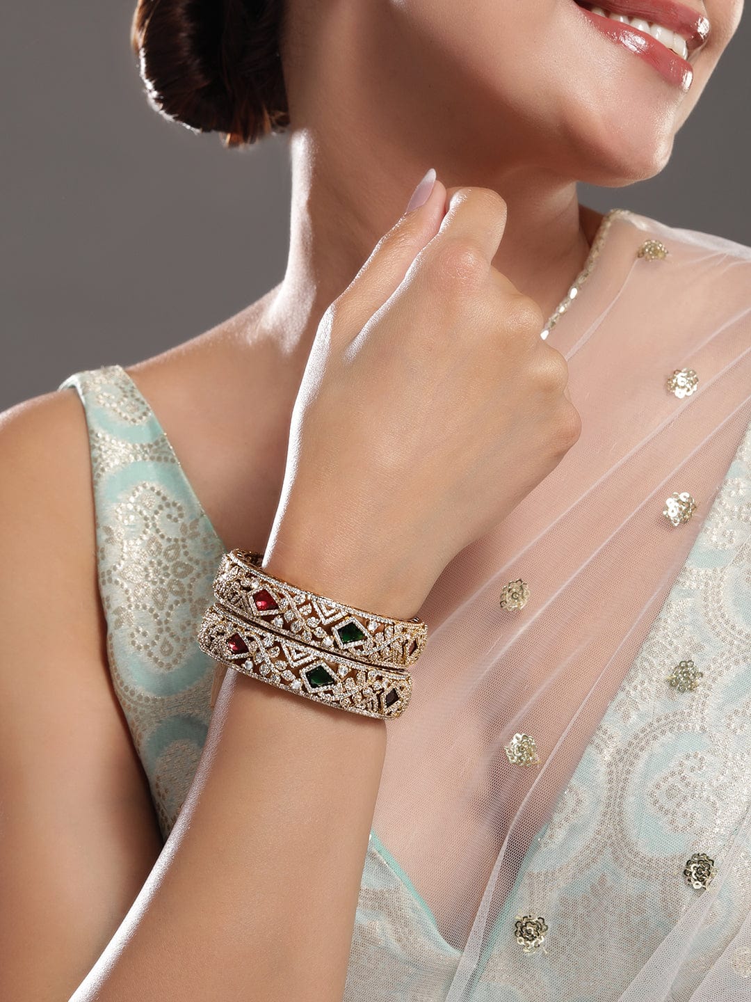 Wentra Pack Of 2 22KGold-Plated AD-Studded Traditional Bangles