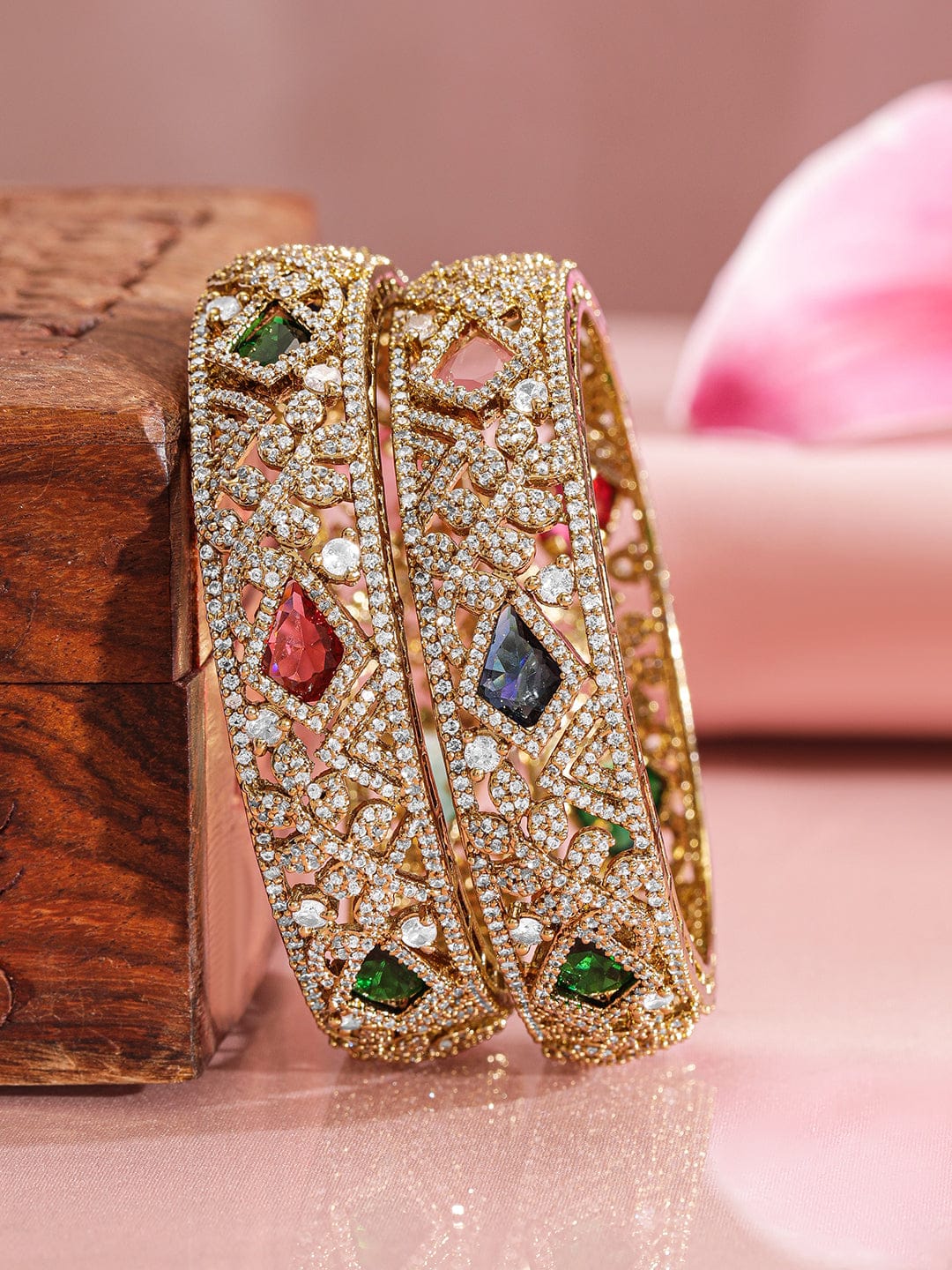 Wentra Pack Of 2 22KGold-Plated AD-Studded Traditional Bangles