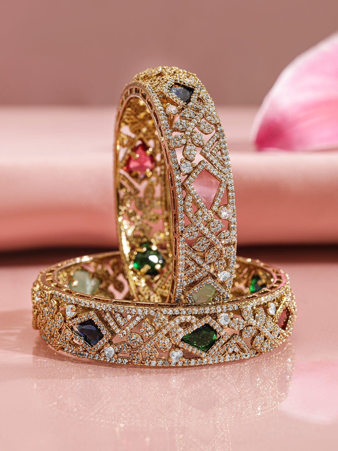 Wentra Pack Of 2 22KGold-Plated AD-Studded Traditional Bangles