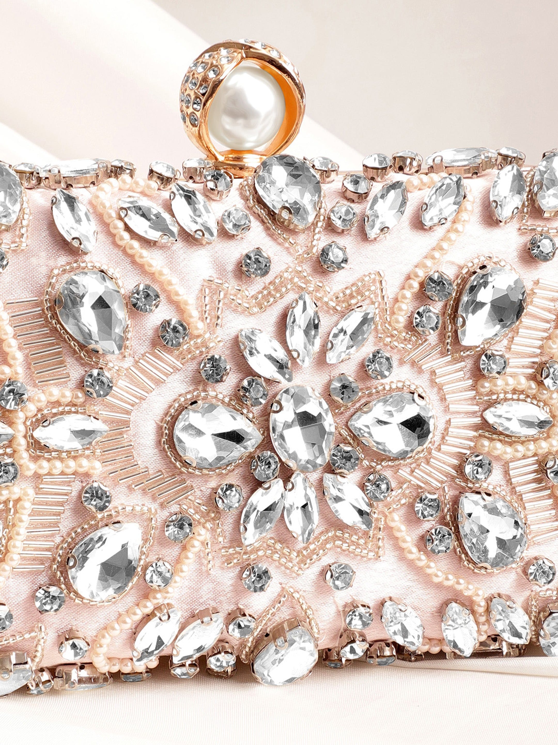 Wentra Pink bag studded with bold crystals exquisite clutch handbag