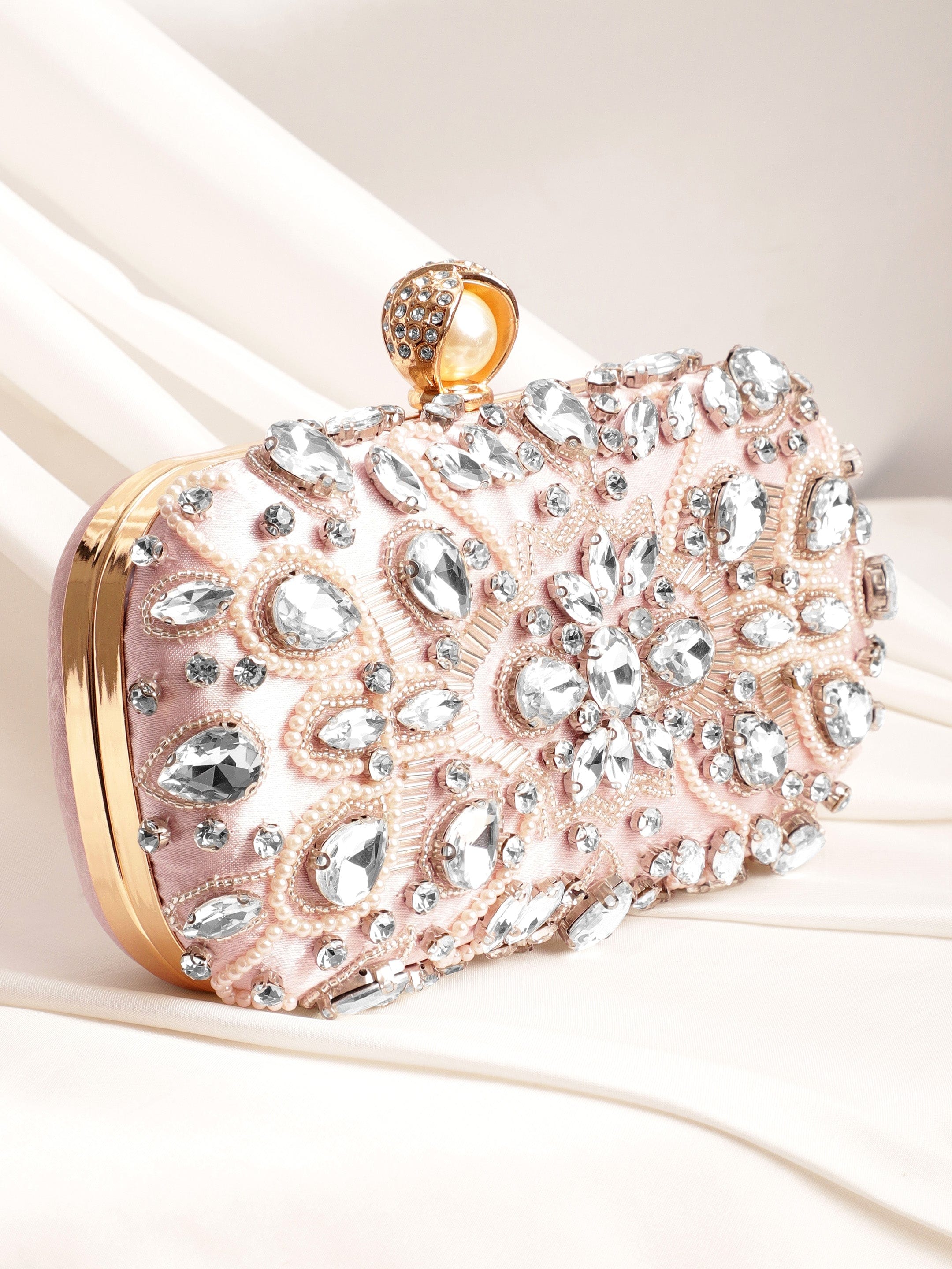 Wentra Pink bag studded with bold crystals exquisite clutch handbag