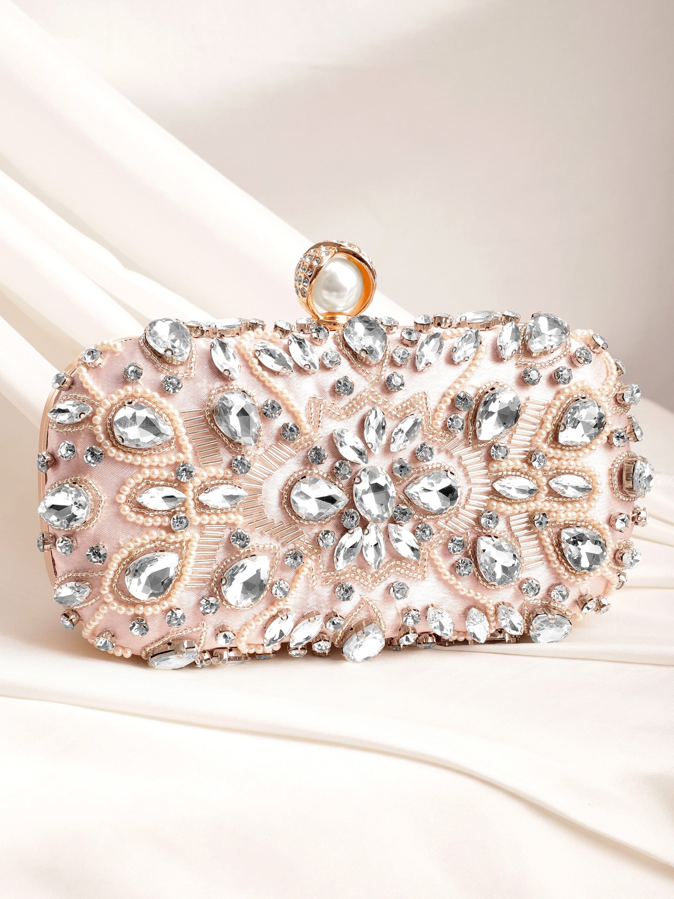 Wentra Pink bag studded with bold crystals exquisite clutch handbag
