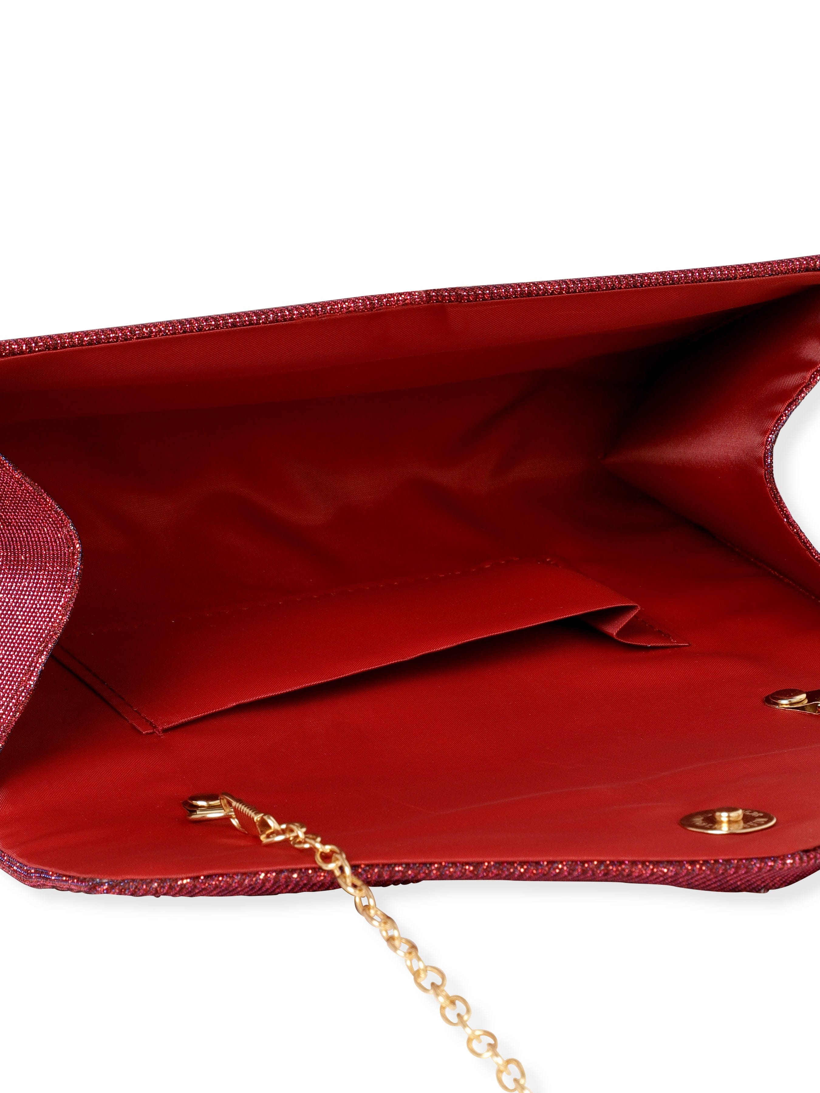 Wentra Radiant Bloom Magenta Textured Shimmery Clutch Bag