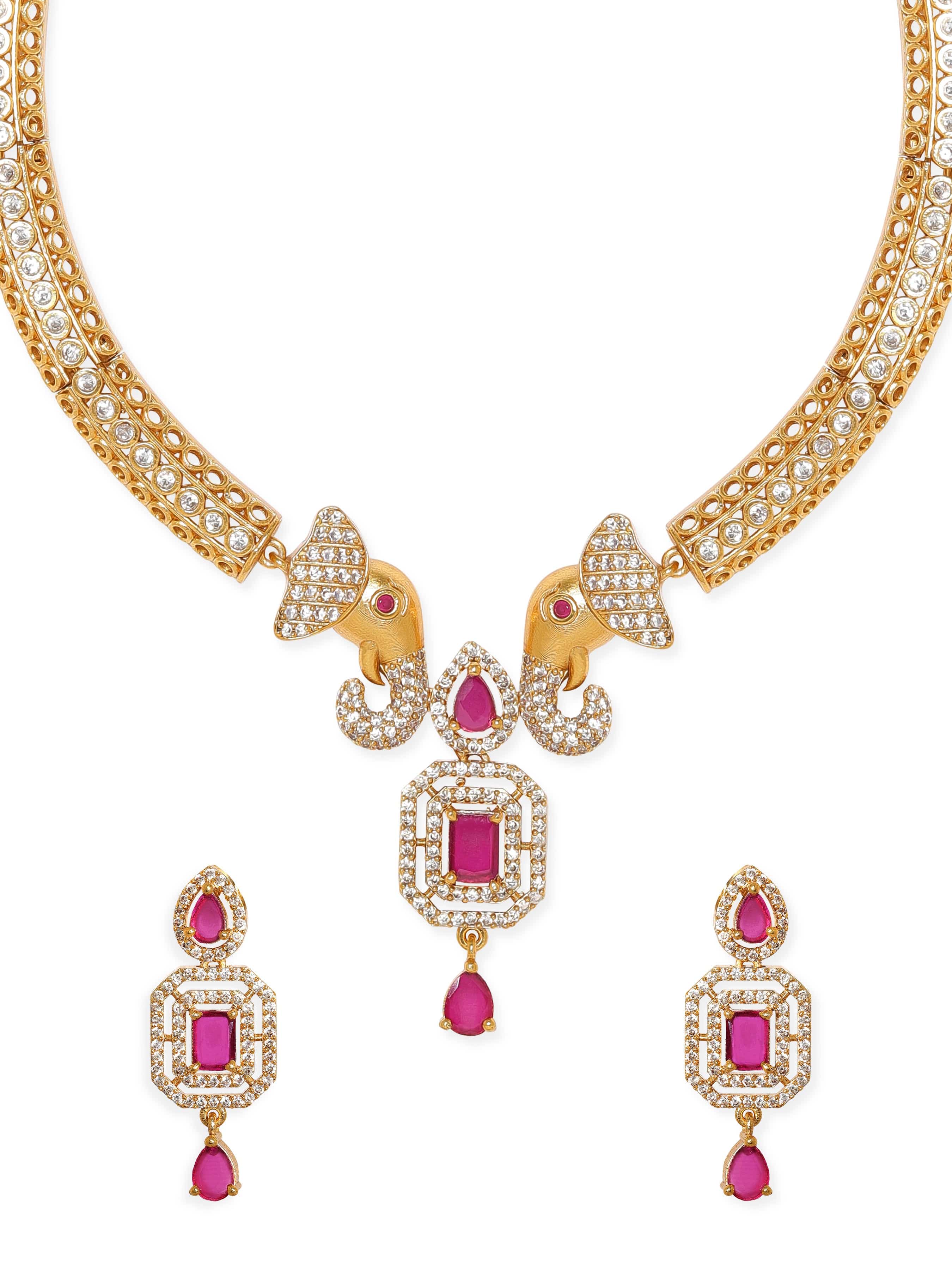 American Diamond Zirconia Pink Studded Choker Set