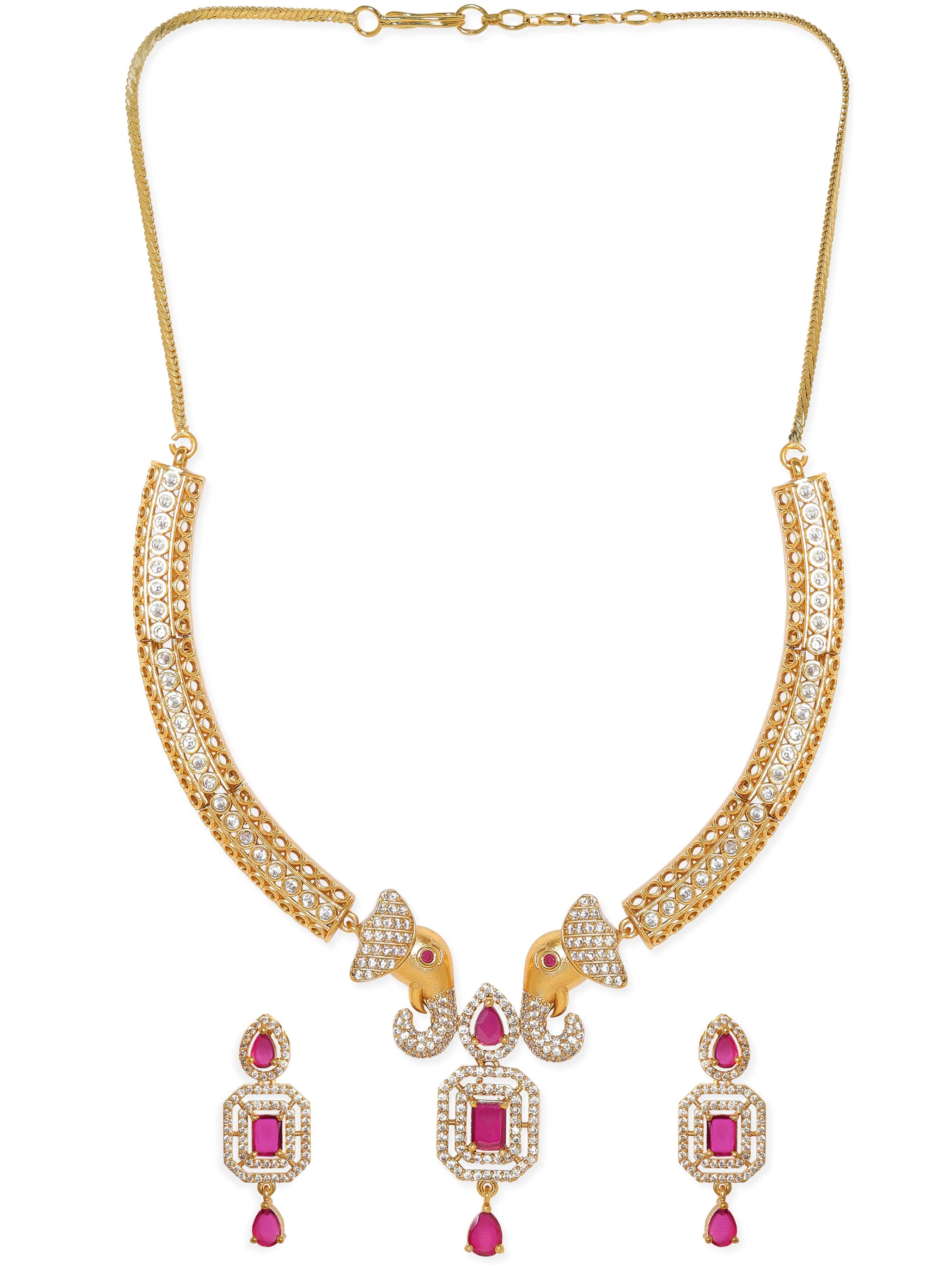 American Diamond Zirconia Pink Studded Choker Set