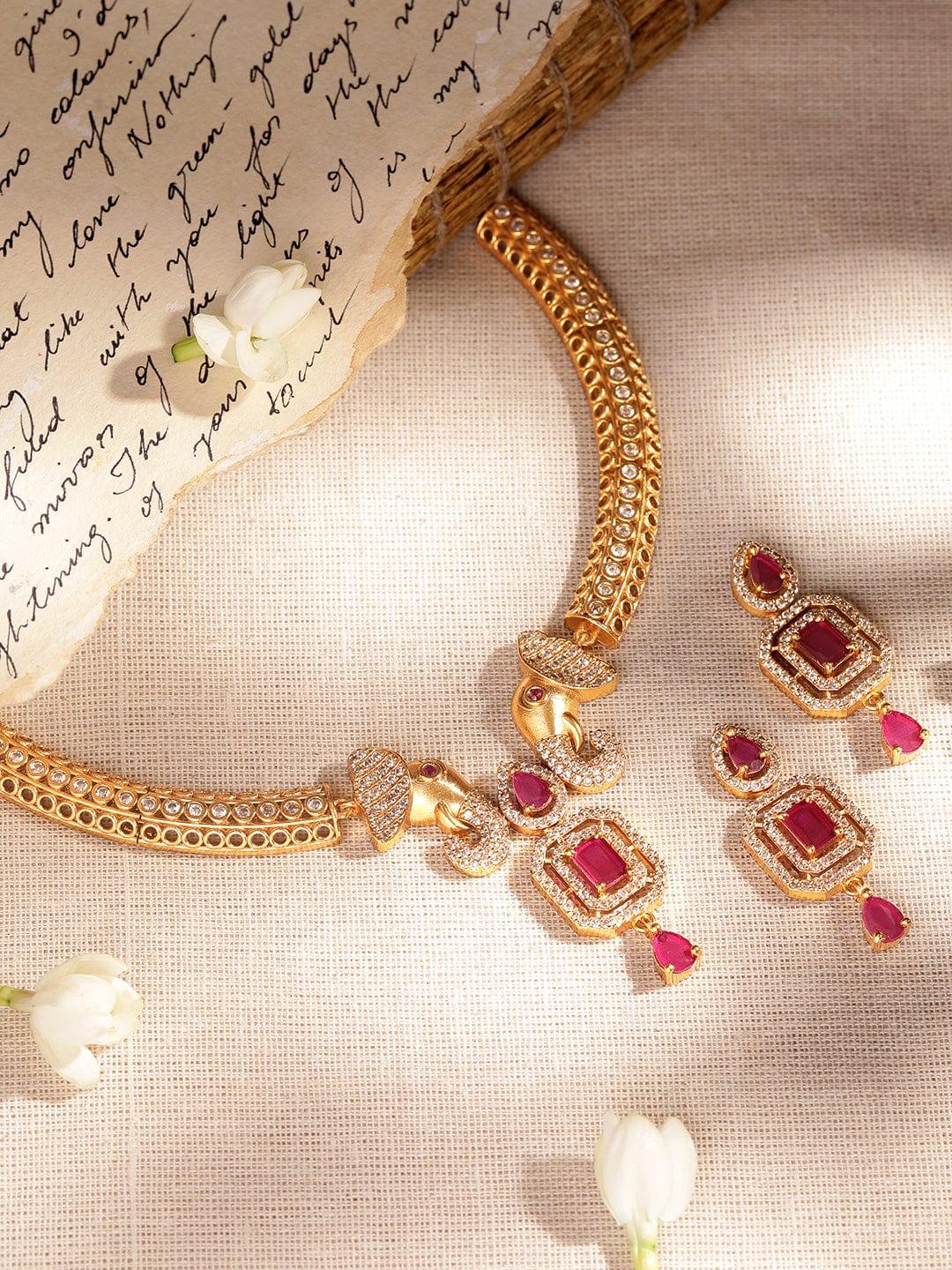 American Diamond Zirconia Pink Studded Choker Set