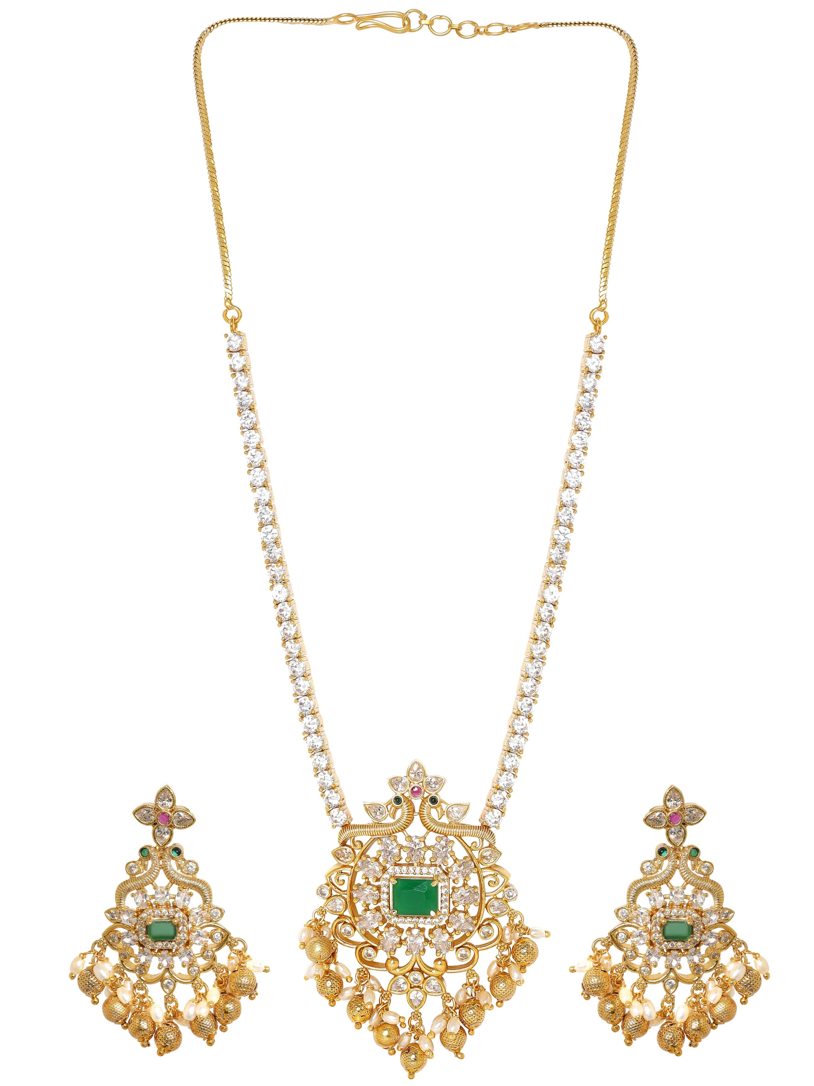 White Clustered Gold Beads Necklace Set