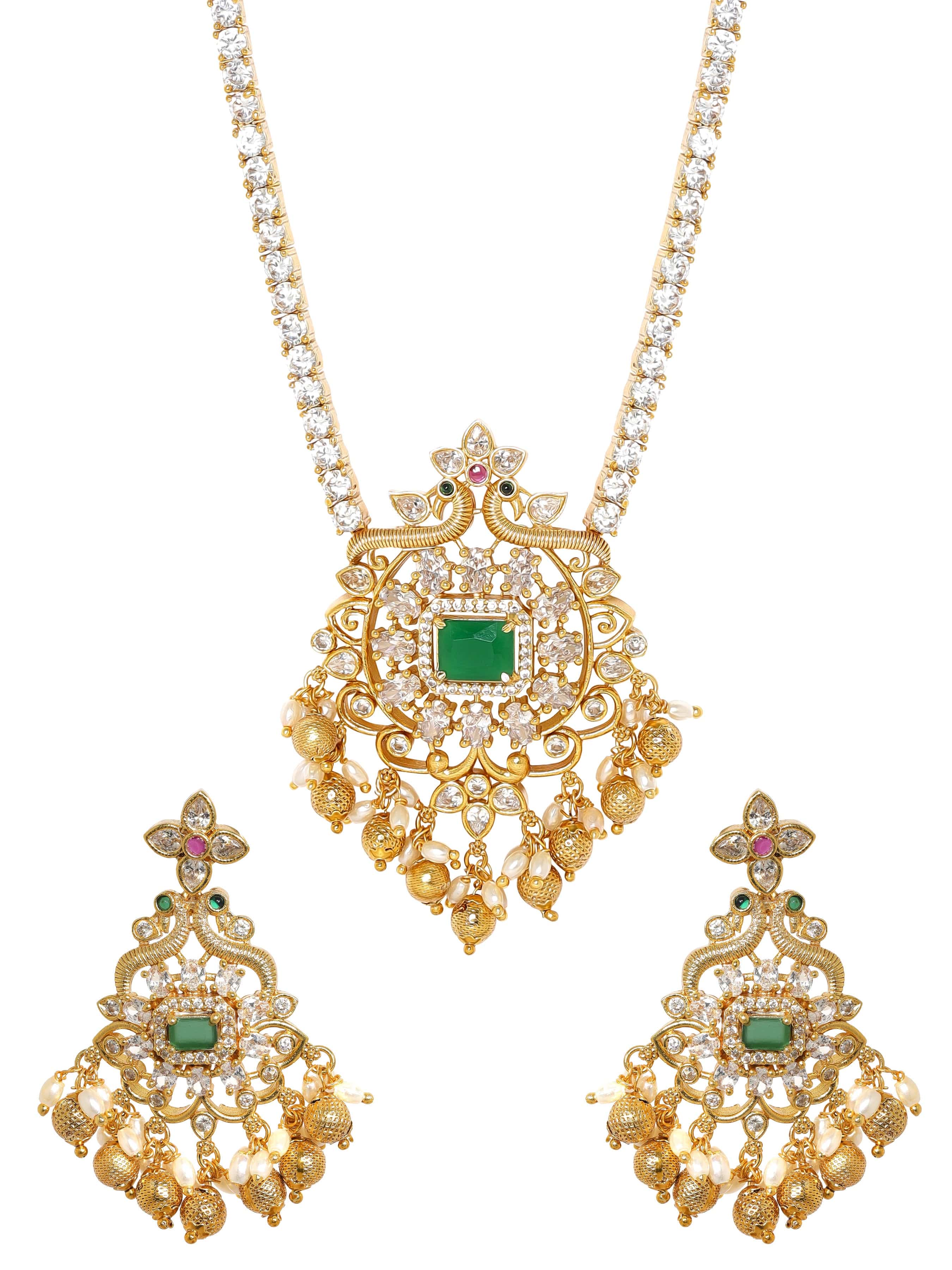 White Clustered Gold Beads Necklace Set