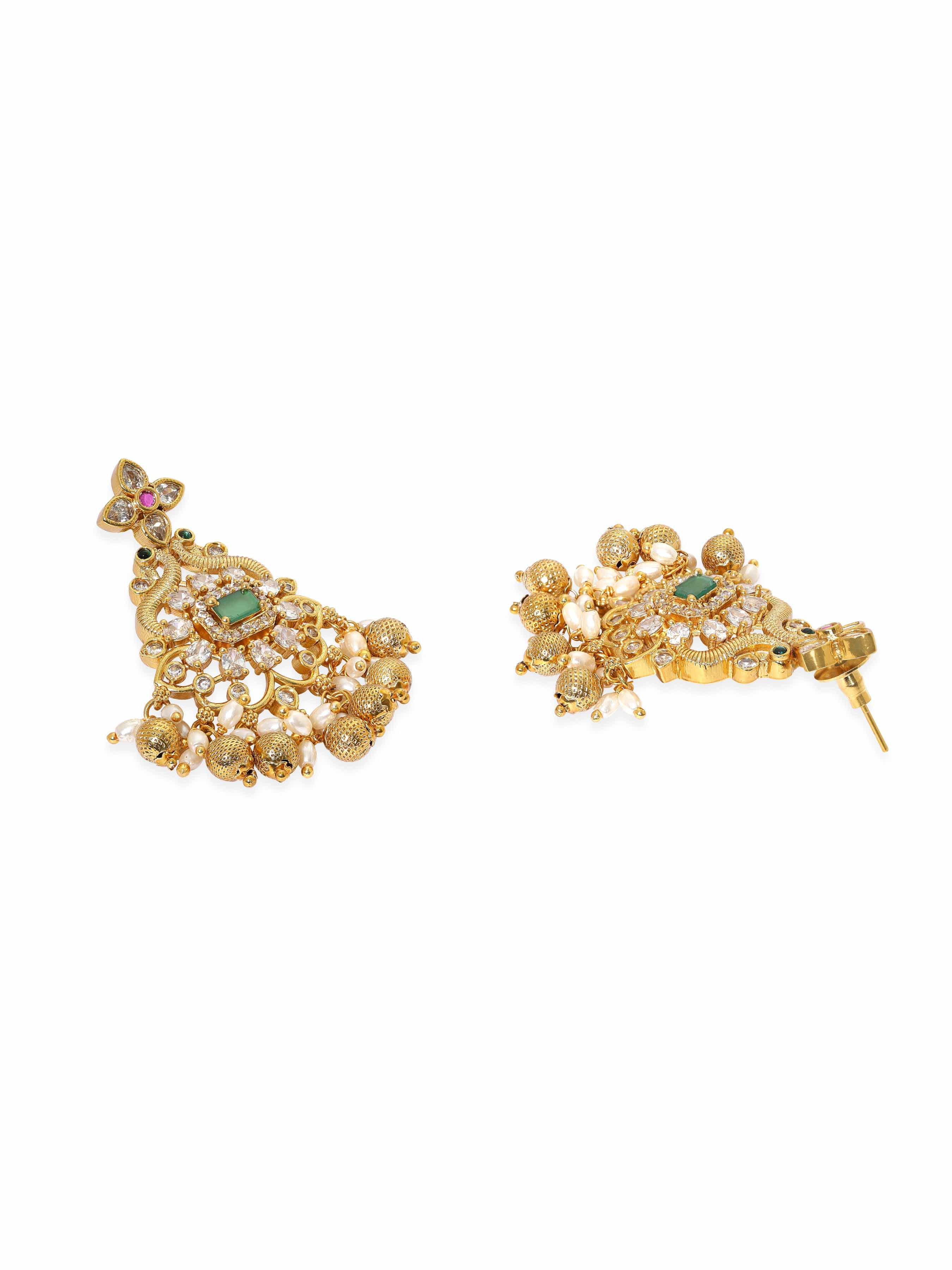 White Clustered Gold Beads Necklace Set