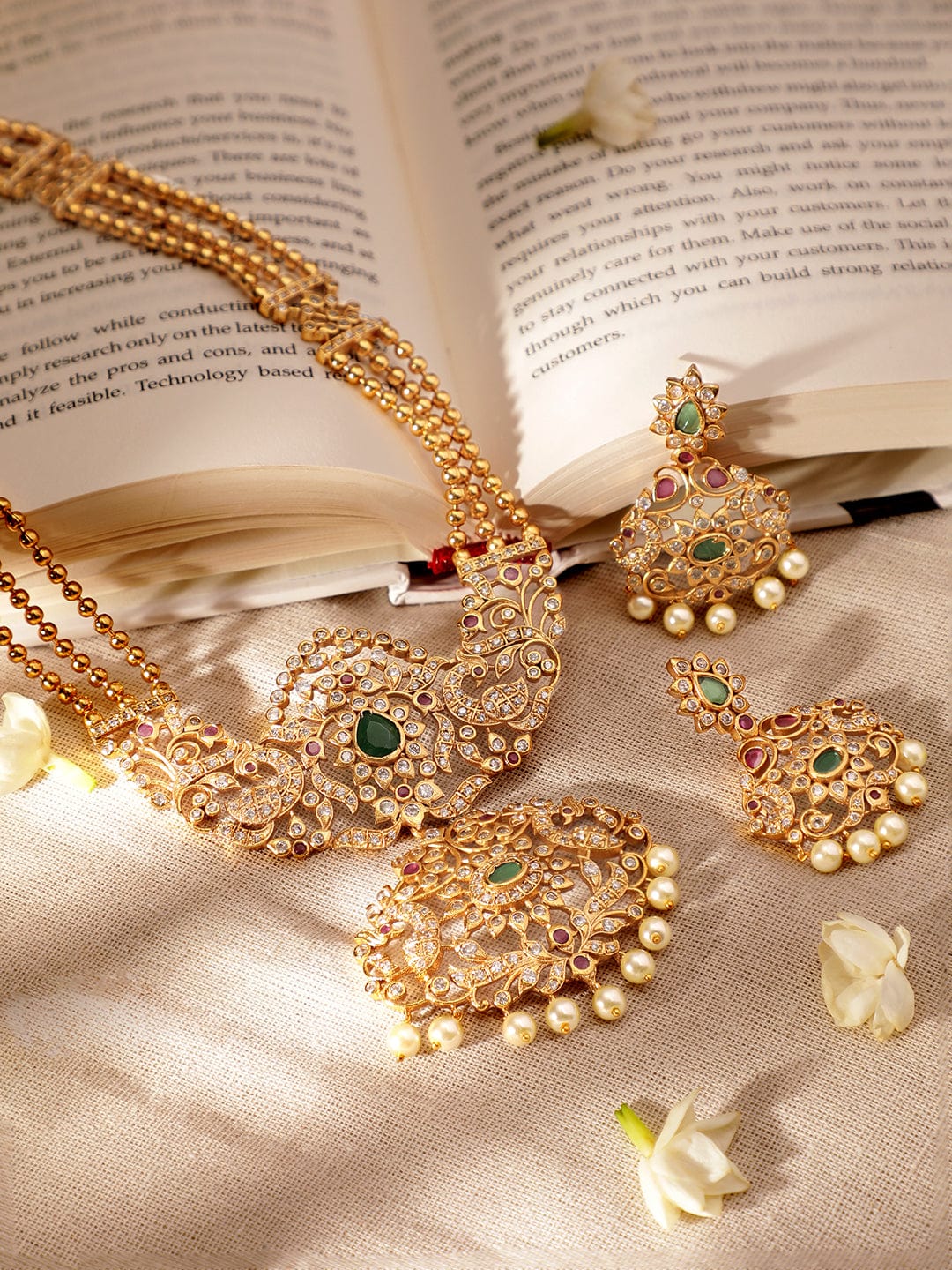 Traditional Grace Red Green American Diamond Zirconia Necklace Set