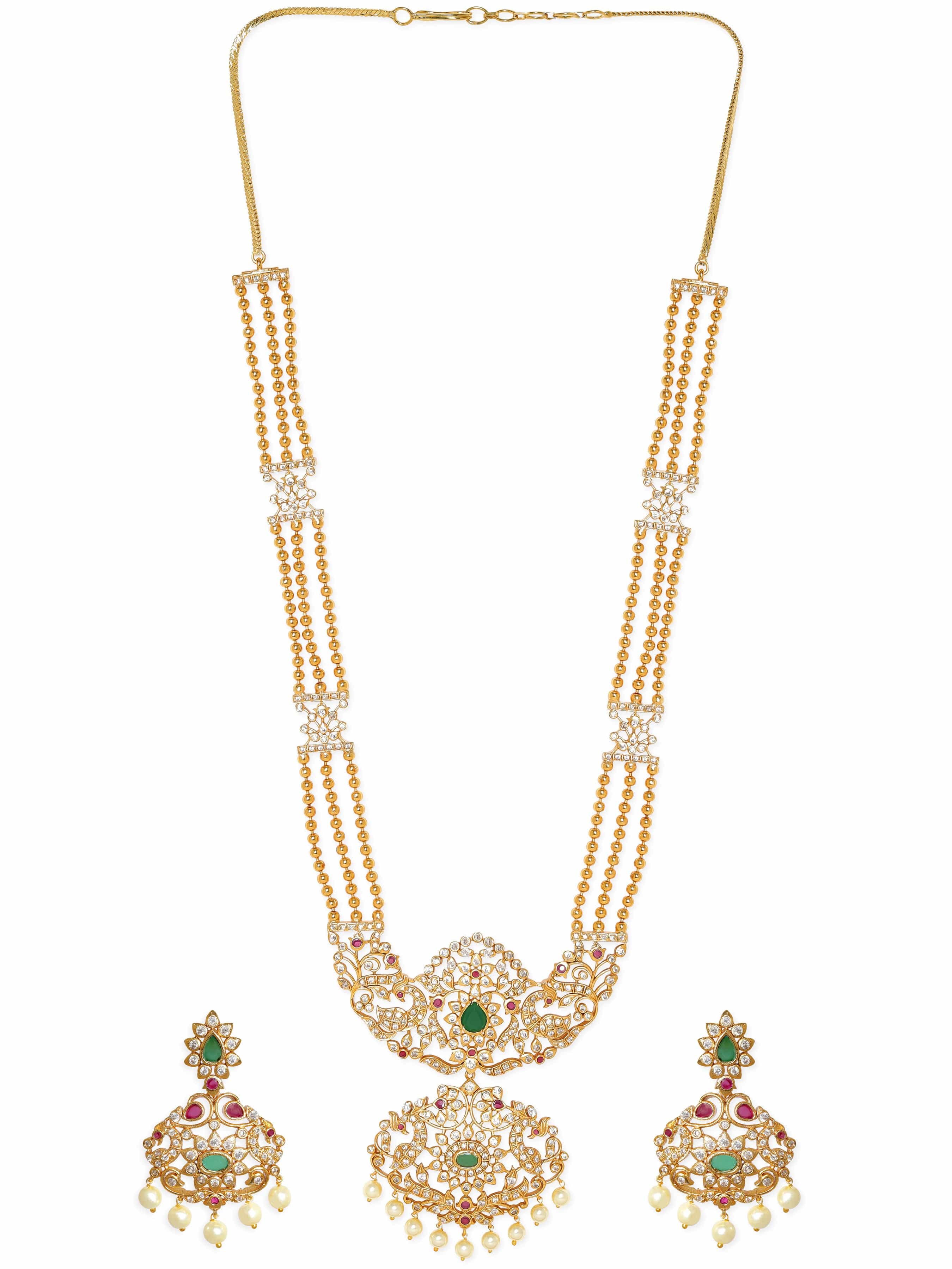 Traditional Grace Red Green American Diamond Zirconia Necklace Set